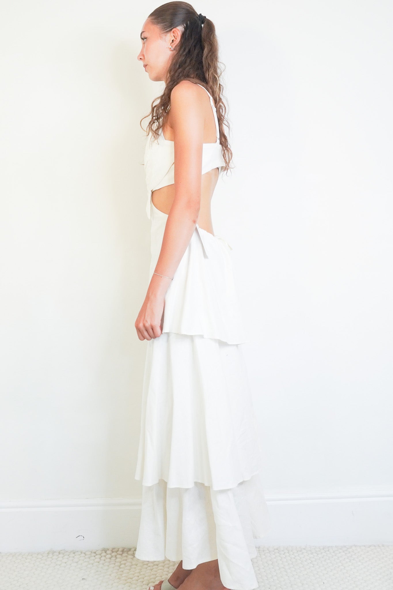 Side image of the Farm Rio White Flower Maxi Dress