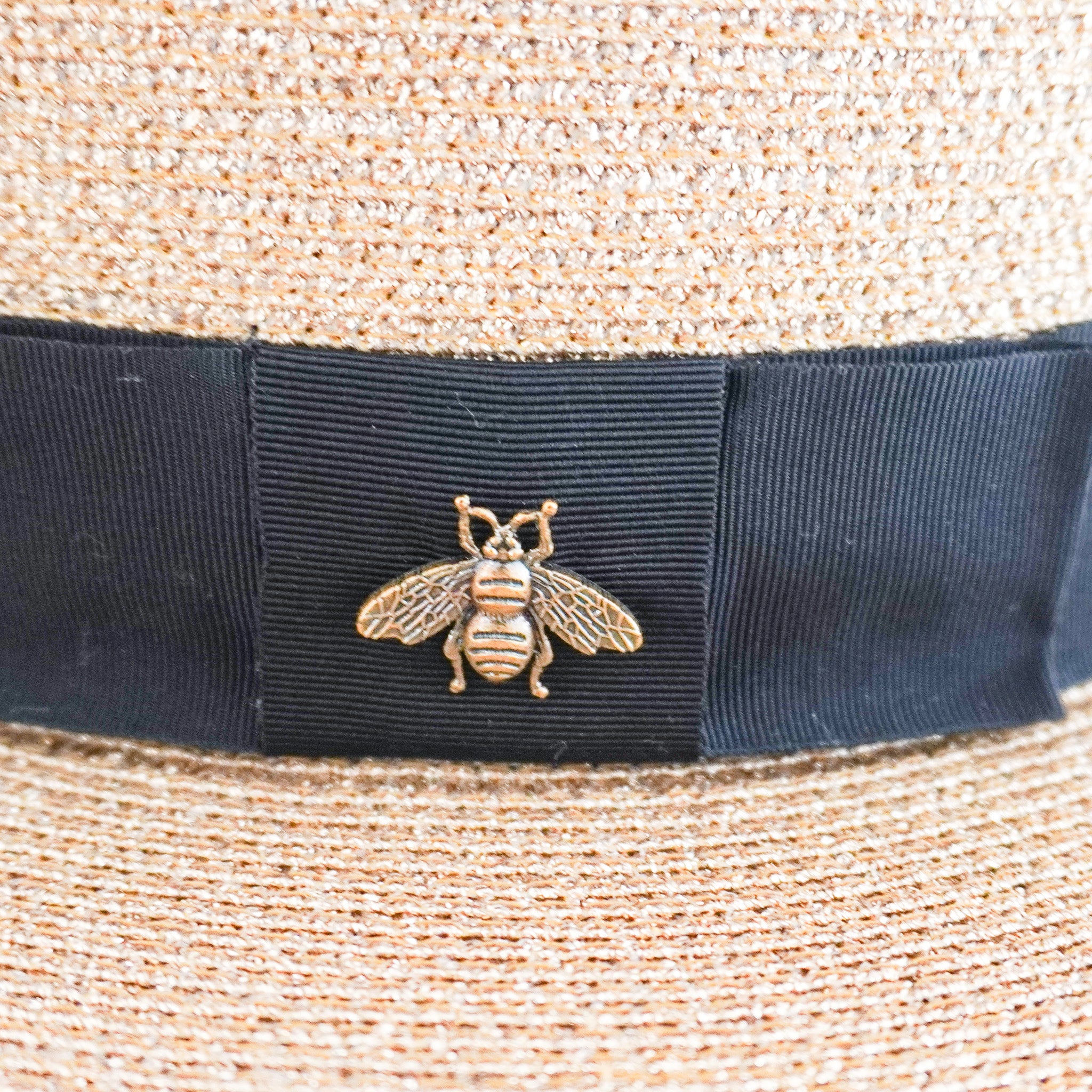 Side image of the Gucci Boater Bee Hat in Gold
