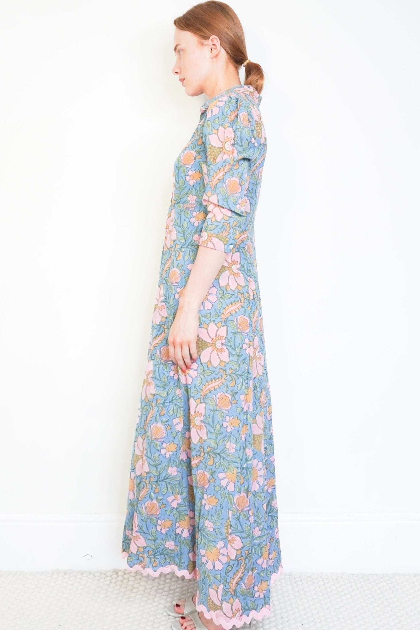 Juliet Dunn Blue Floral Cotton Maxi Dress (RRP £300) | Authentic Preloved No returns or exchanges - Reloved Again