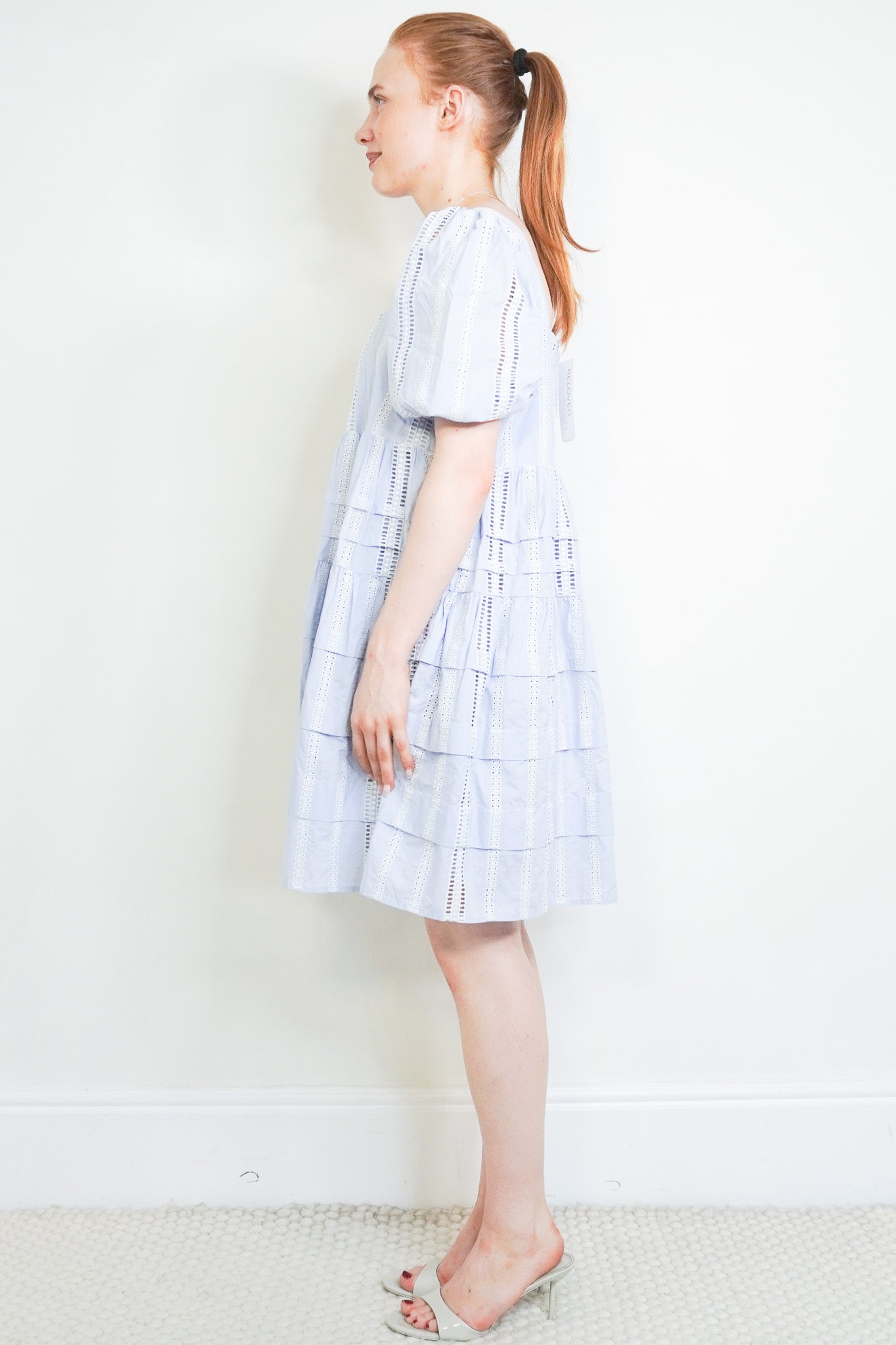 Side image of the Maje Tiered Blue Mini Dress