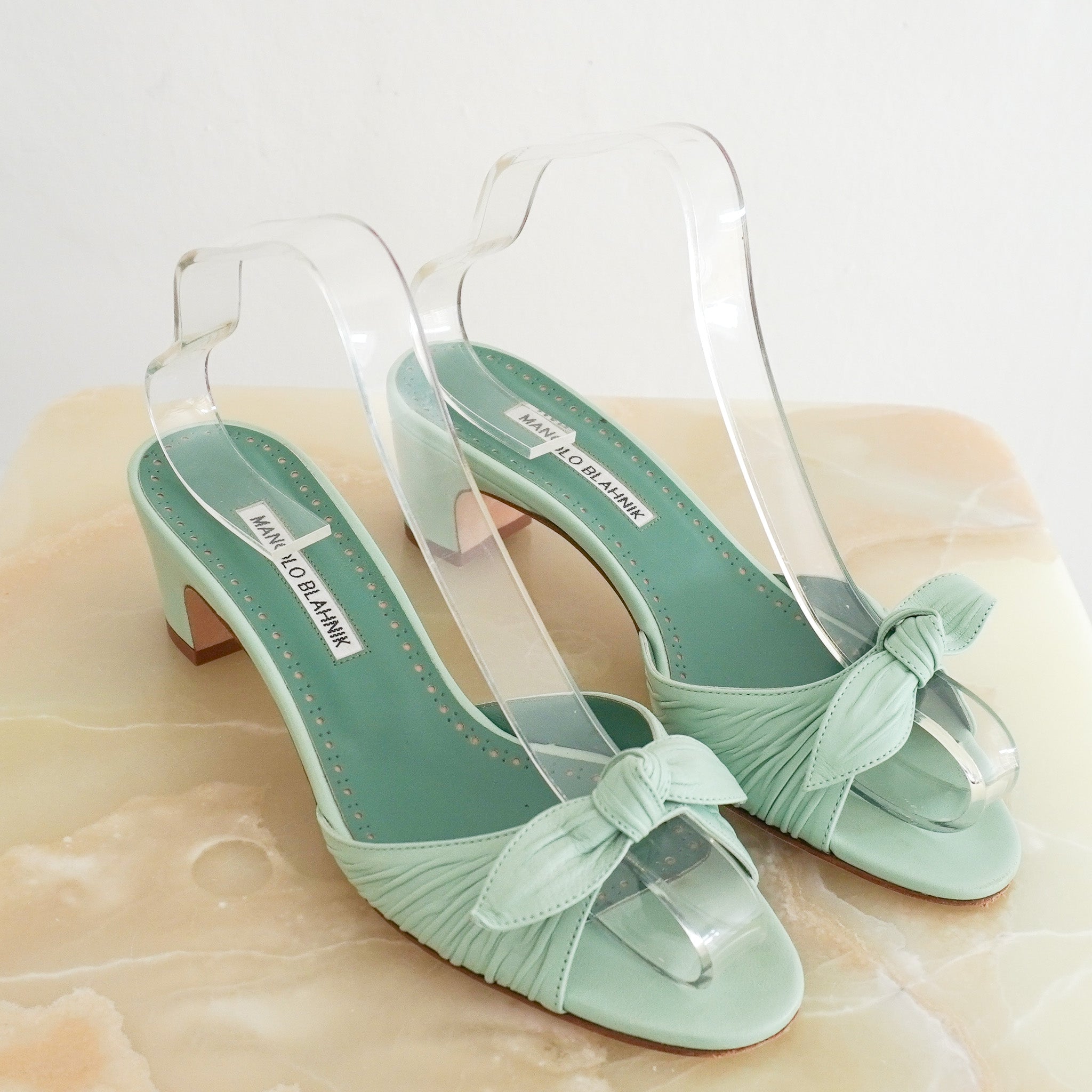 Side image of the Manolo Blahnik Green Mules
