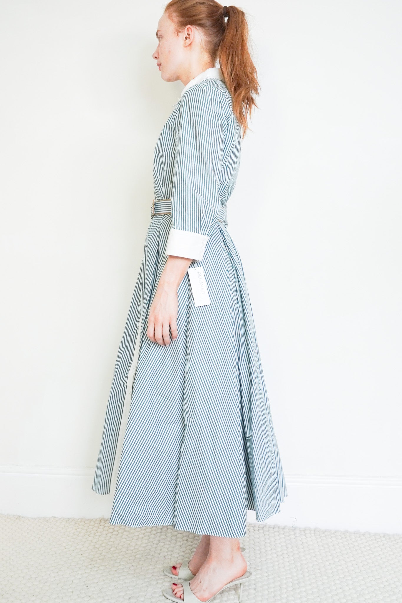 Side image of the Suzannah Court Striped Shirt Dress