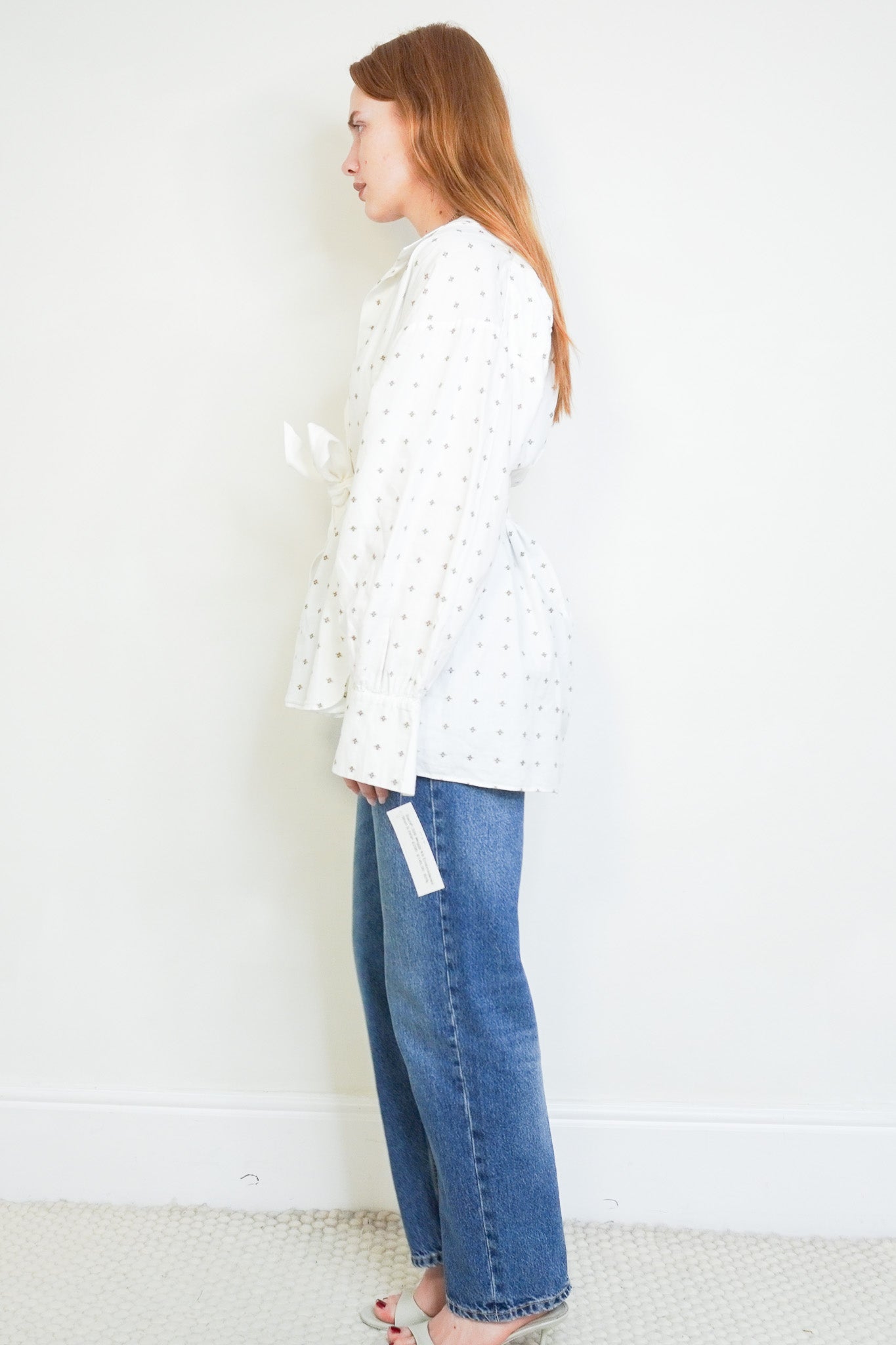Side image of the Wiggy Kit White with Olive Clip Dot Blouse