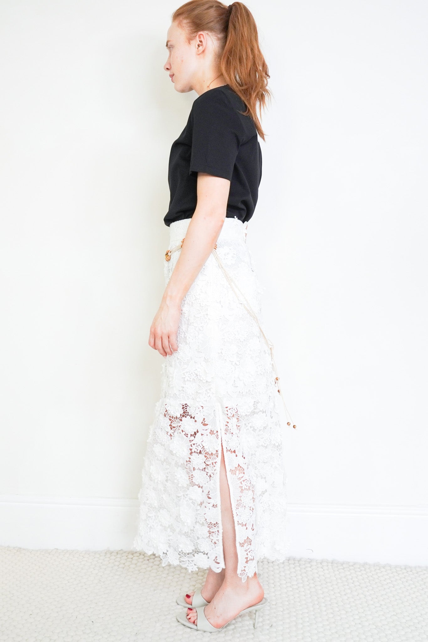Side image of the Zimmermann Raei Lace Maxi Skirt