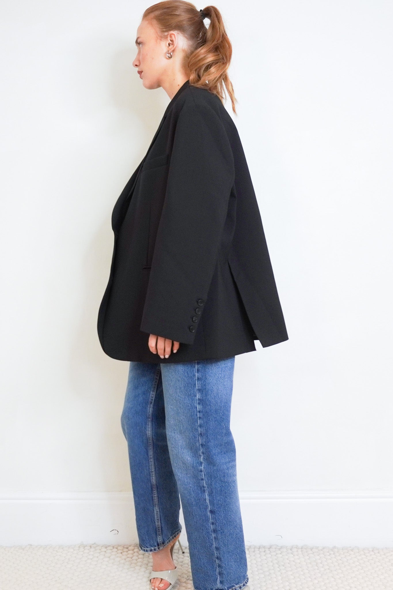 Side photo of The Frankie Shop Oversized Black Blazer