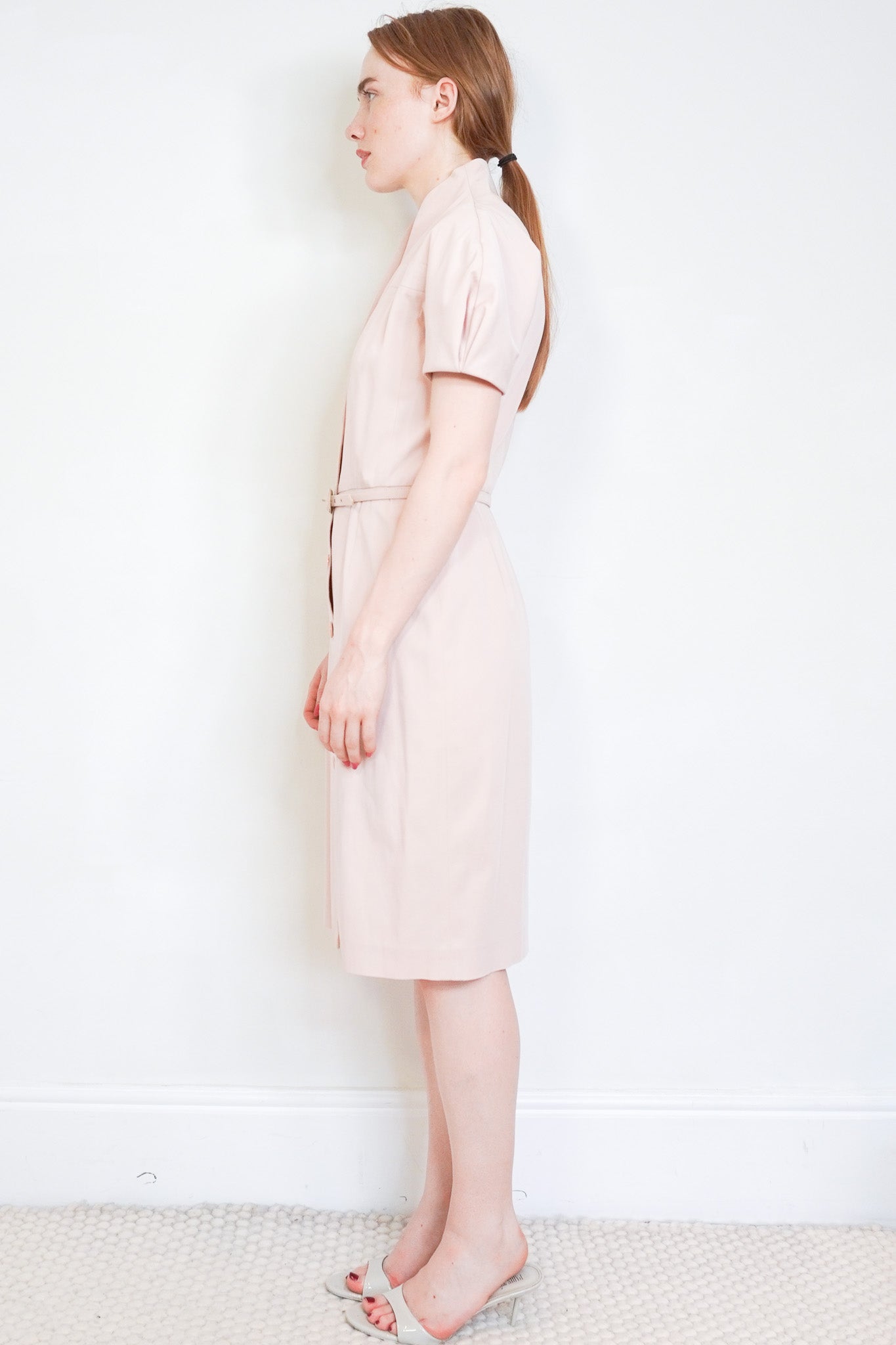Side photo of the Christian Dior Pale Pink Tailored Shirt Dress from the Maria Grazia Chiuri era (2018)