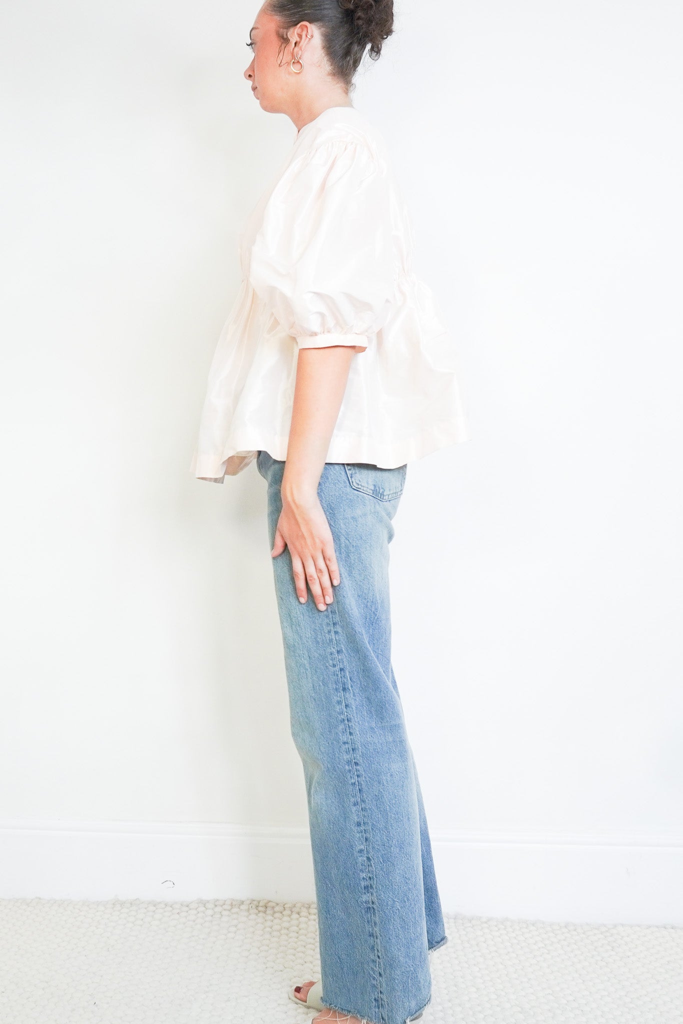 Side photo of the Simone Rocha Pink Gathered Peplum Top