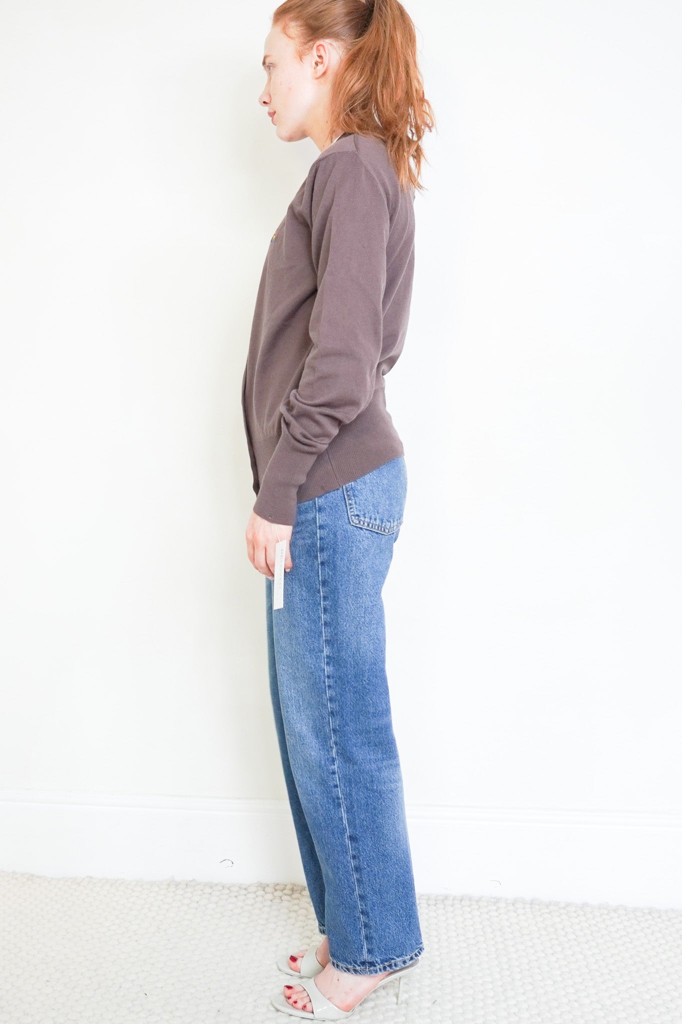 Side photo of the Vivienne Westwood Bea Cardigan in Truffle