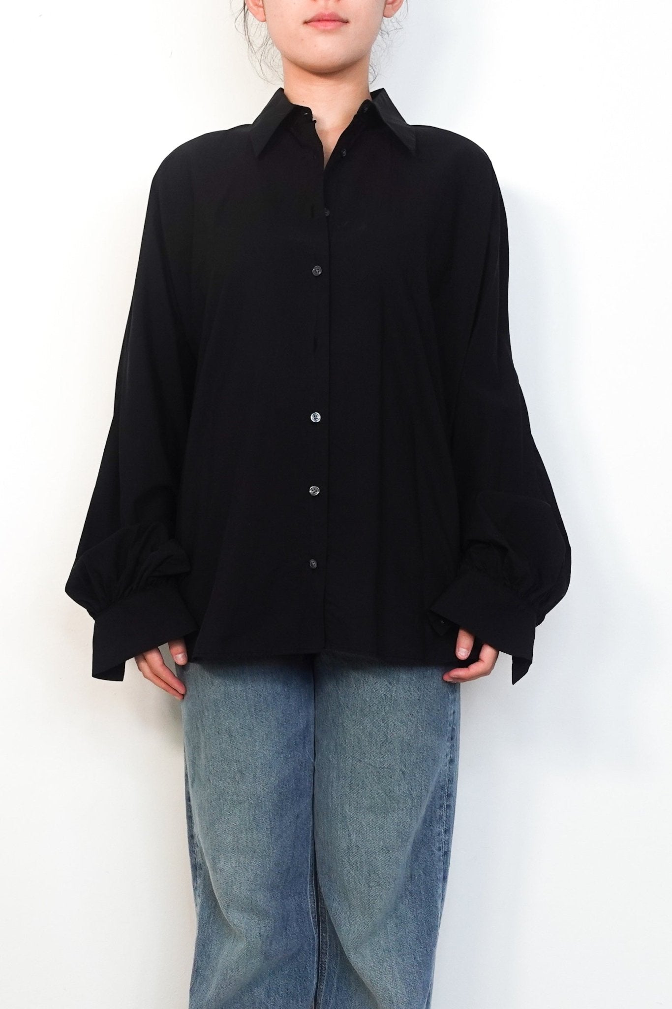 So-Sue-Black-Balloon-Sleeve-Pure-Cotton-Shirt-Chelsea-London