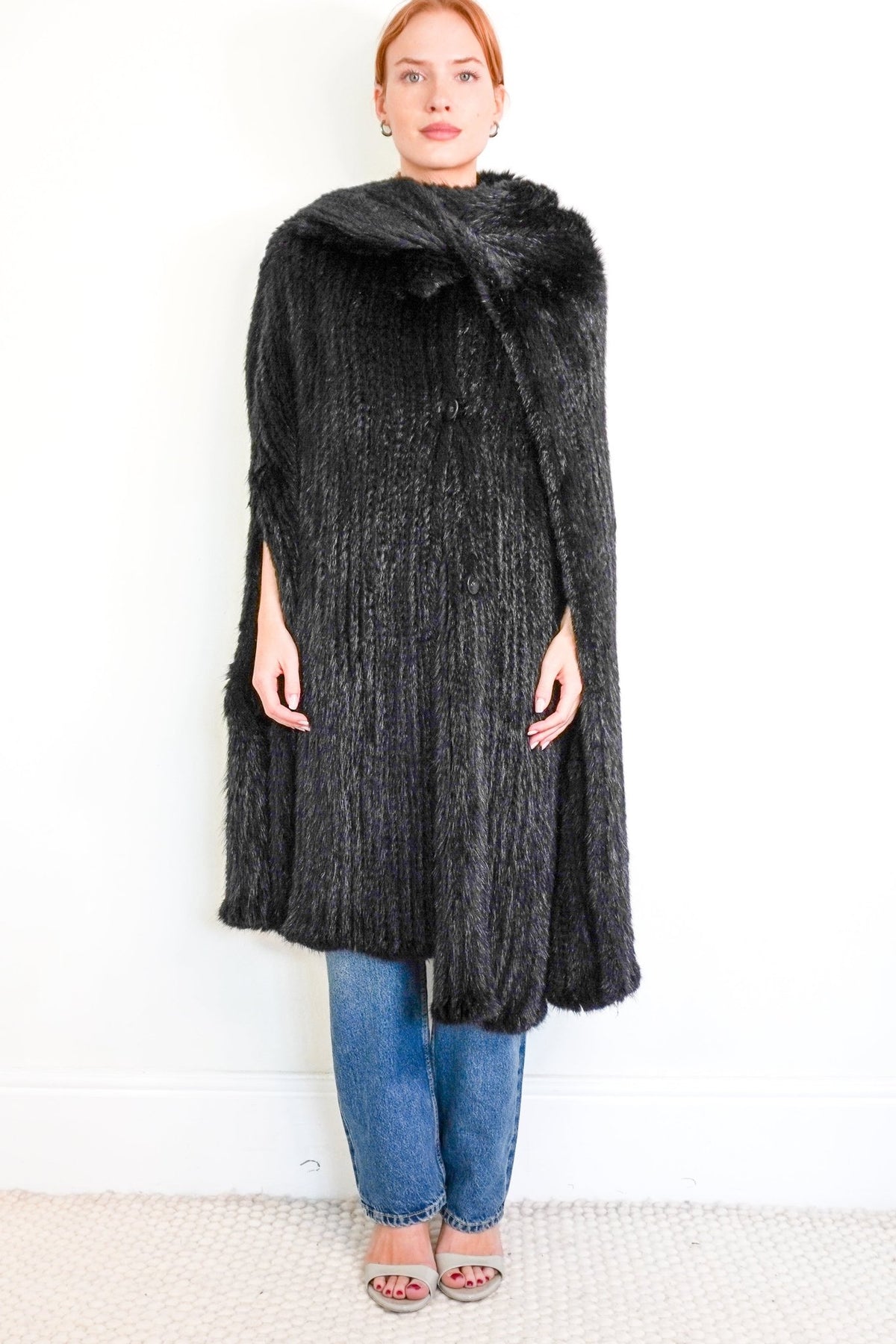 Sonia Rykiel Muskrat Fur Black Cape | Authentic Preloved - Reloved Again