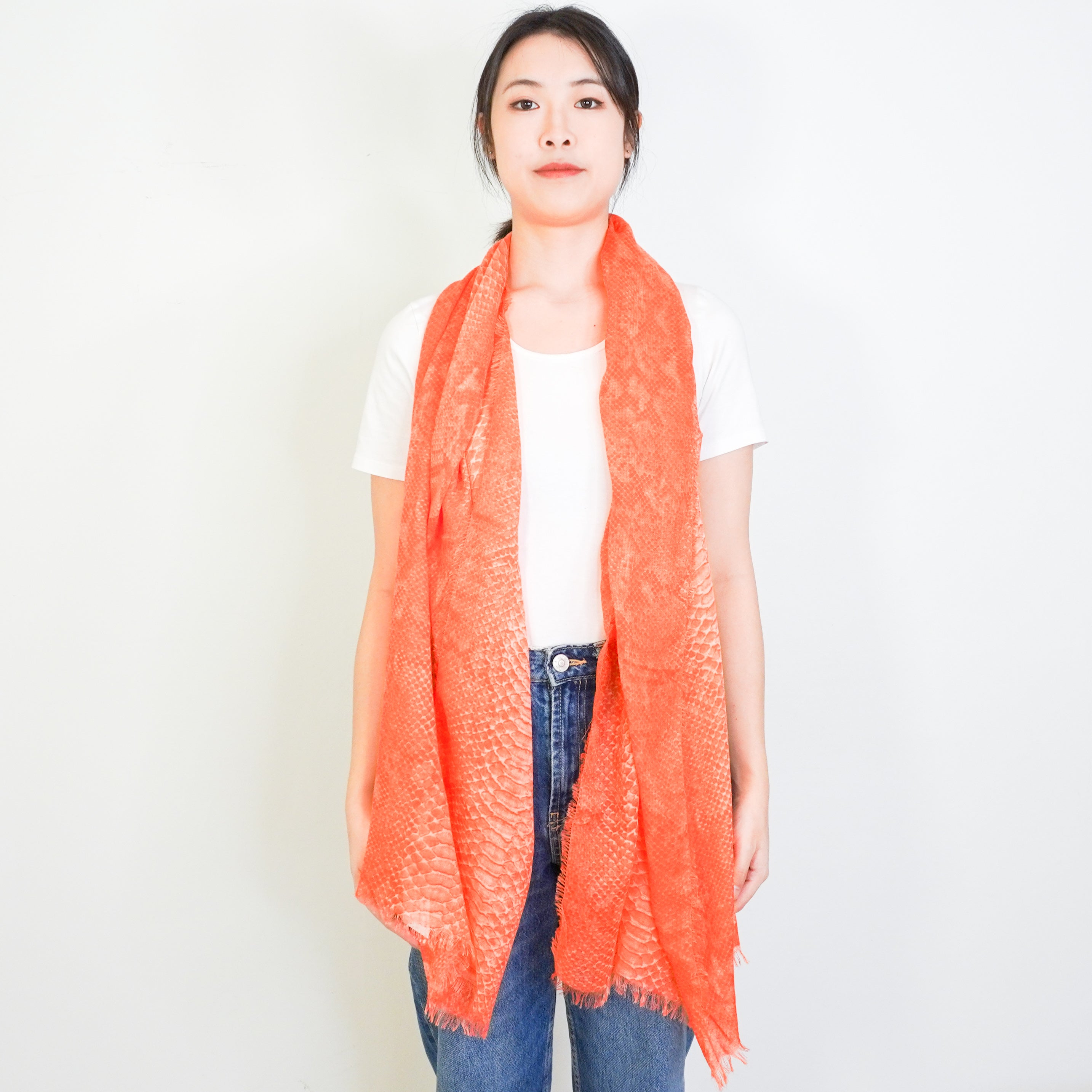 Stella-McCartney-Orange-Snakeskin-Print-Scarf-model-picture-Chelsea-London