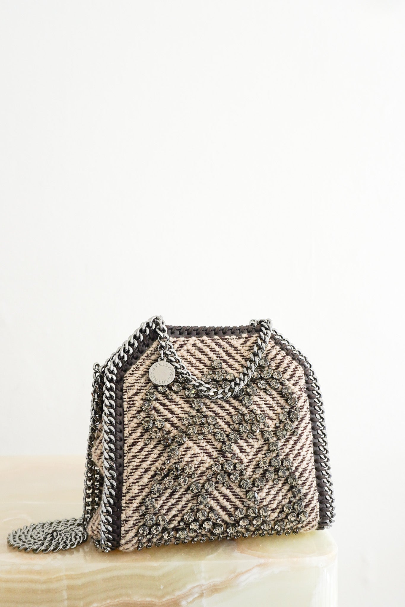Stella Front image of the McCartney Mini Embellished Falabella Bag Chelsea London