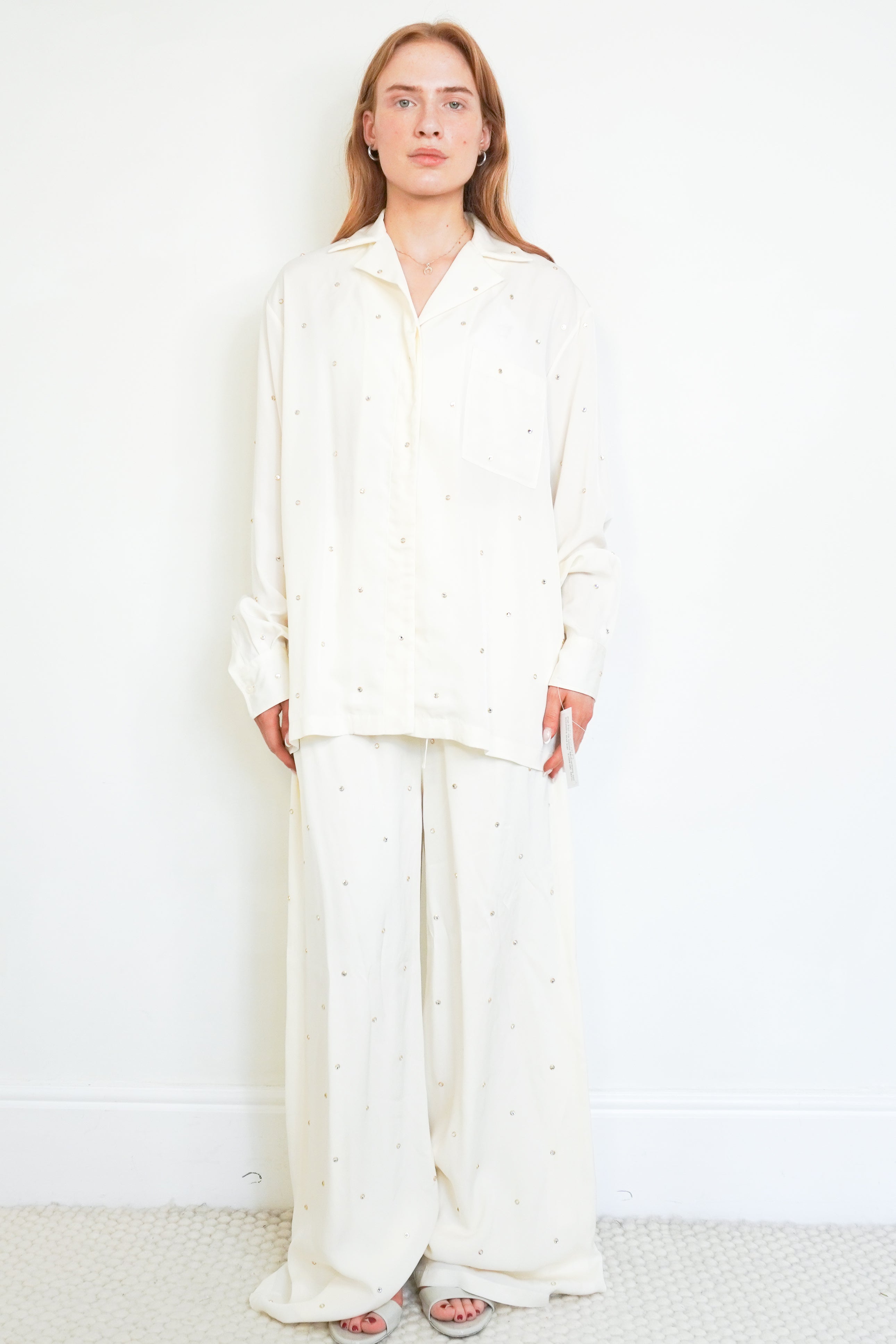 Stella McCartney Crystal Embellished Satin-Crepe Pyjama Style Set front photo chelsea london