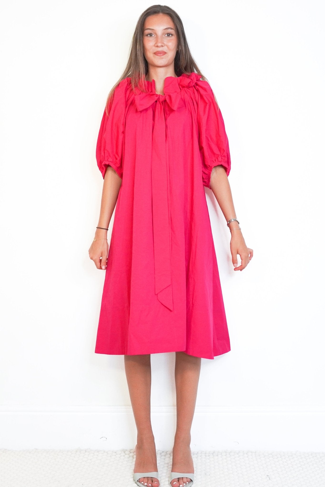 Stoned & Waisted Fuchsia Cotton Bow-Neck Kiki Dress (RRP £329) | Authentic Preloved - Reloved Again