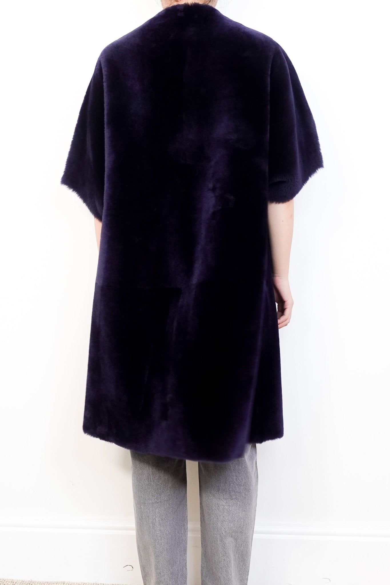 Stoned & Waisted Blue Short Sleeve Shearling Coat RRP £1.6K | Authentic Preloved - Reloved Again