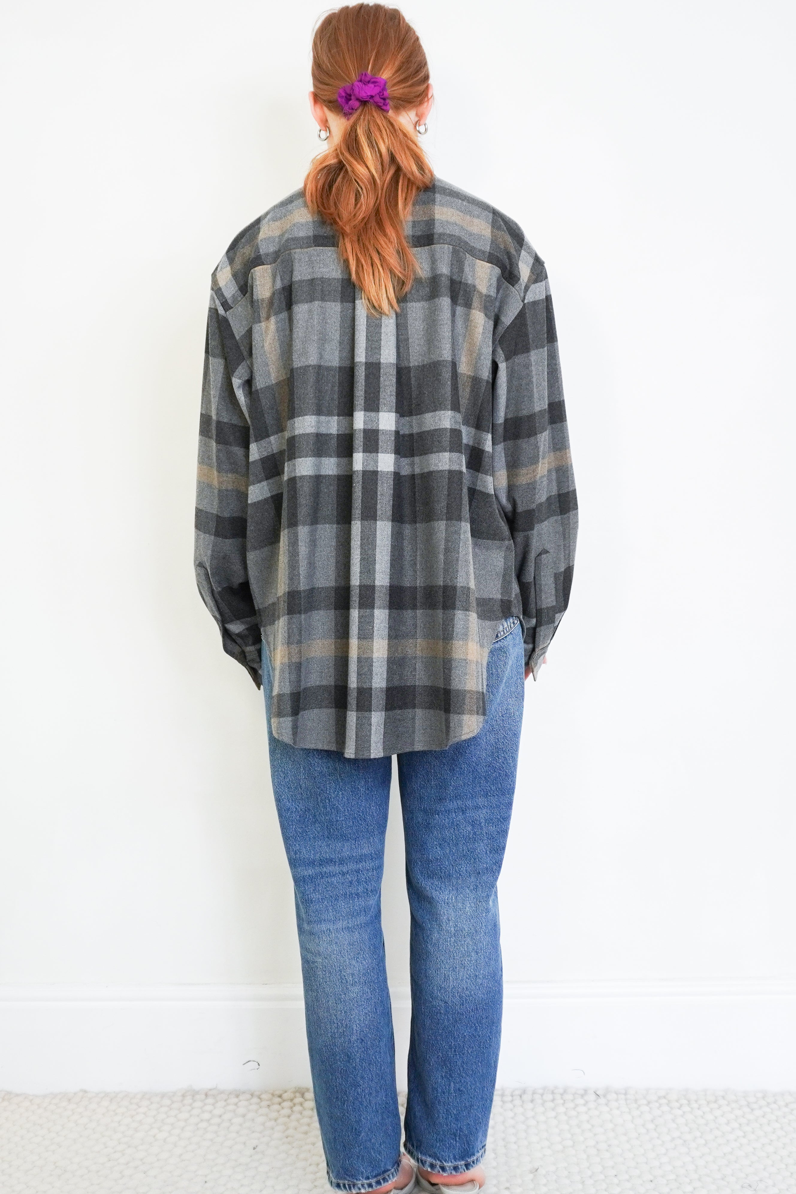 TOTEME Novella Dark Grey Checked Flannel Shirt back photo chelsea london
