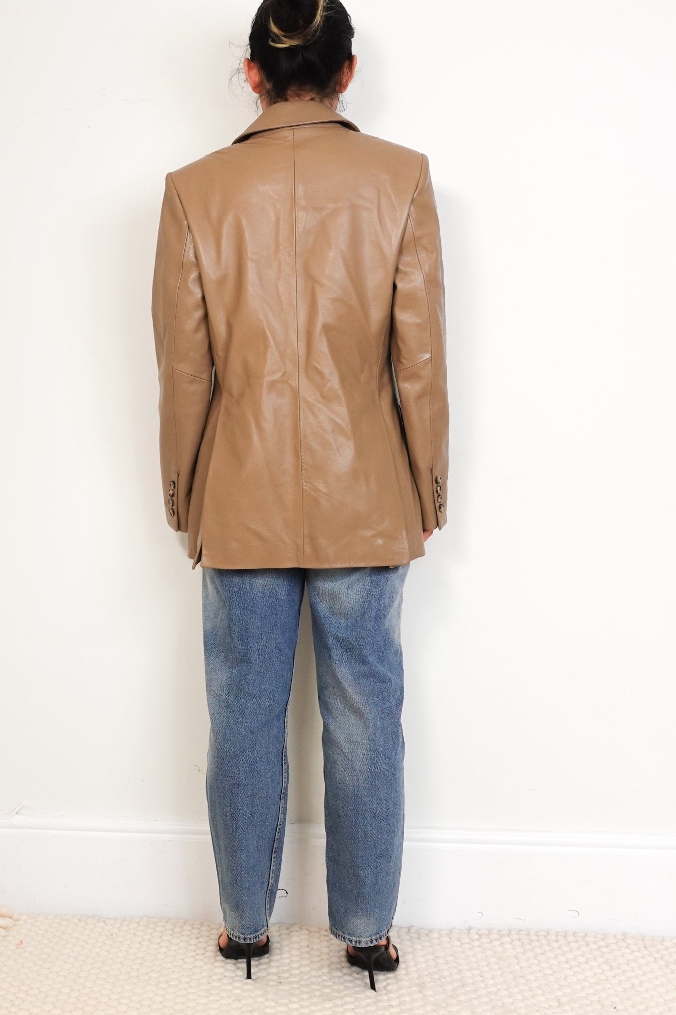 The Mannei Taupe Leather Kerak Blazer | Authentic Preloved RRP £1250 - Reloved Again