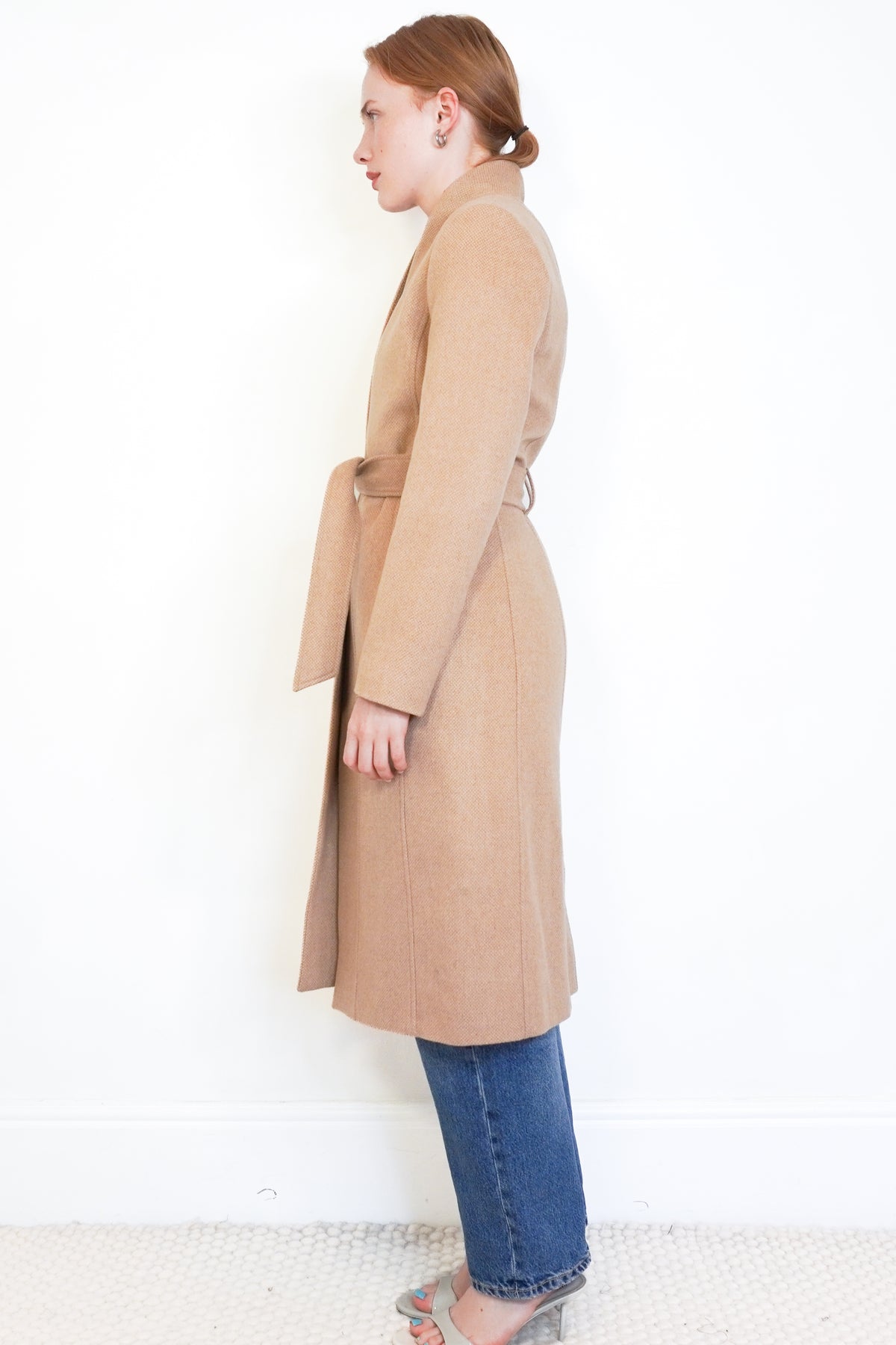 The Fold Camel Wool Long Coat side photo chelsea london