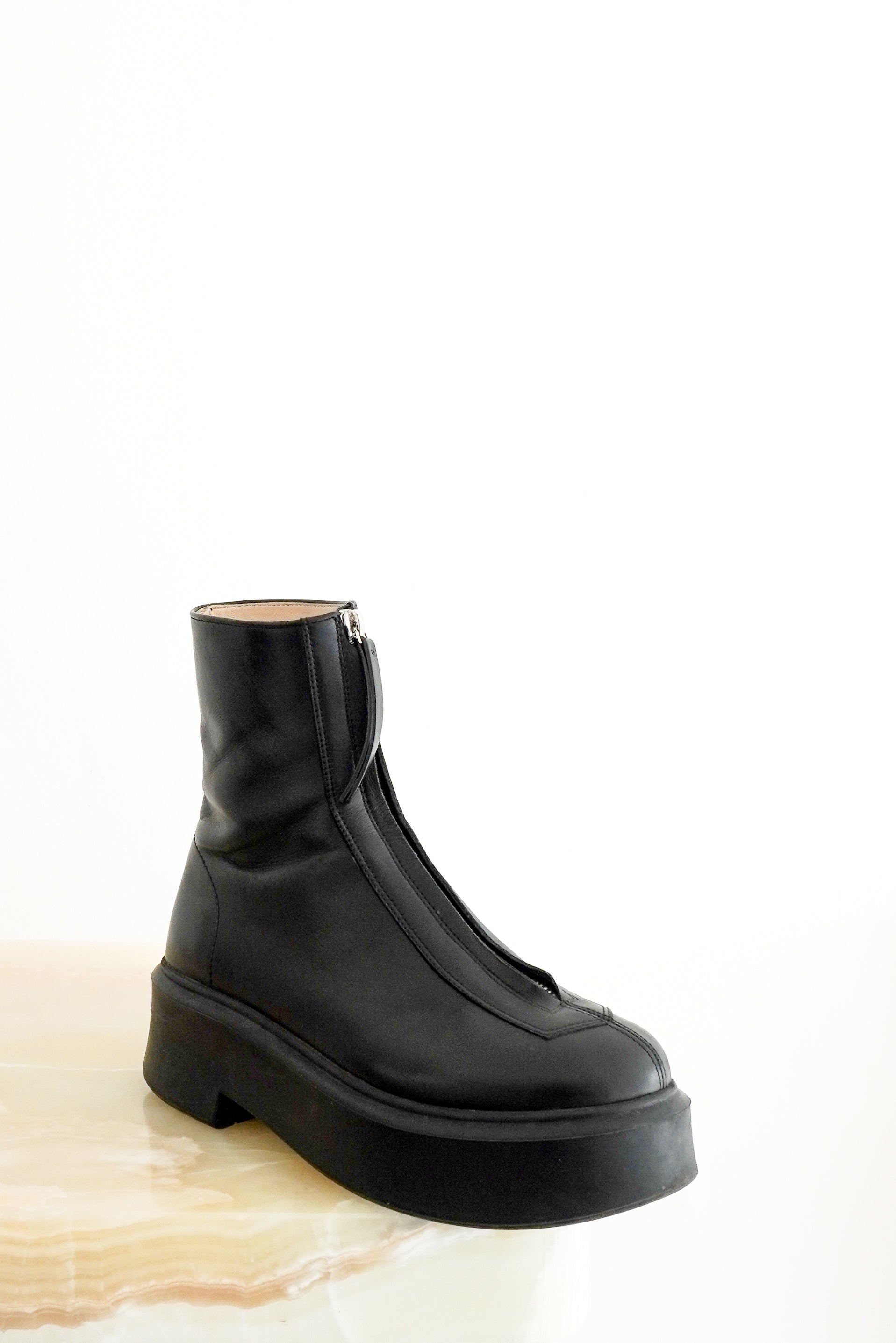The Row Zipped Boot I Black Leather Platform Boots front photo chelsea london