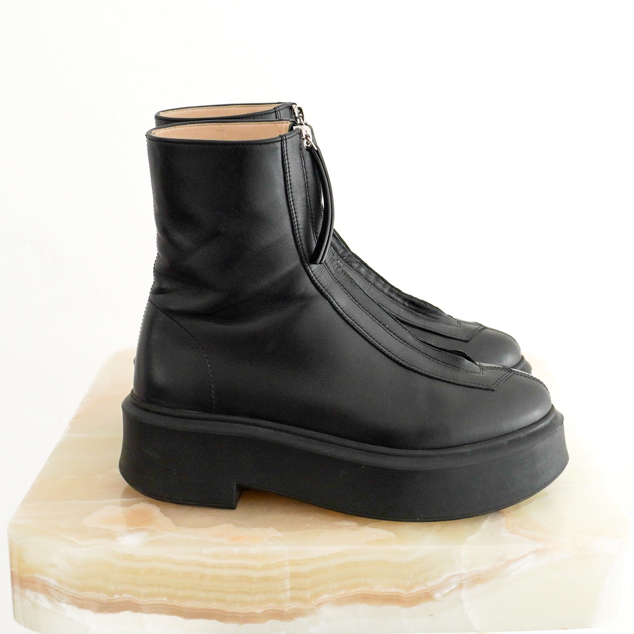 The Row Zipped Boot I Black Leather Platform Boots side photo chelsea london
