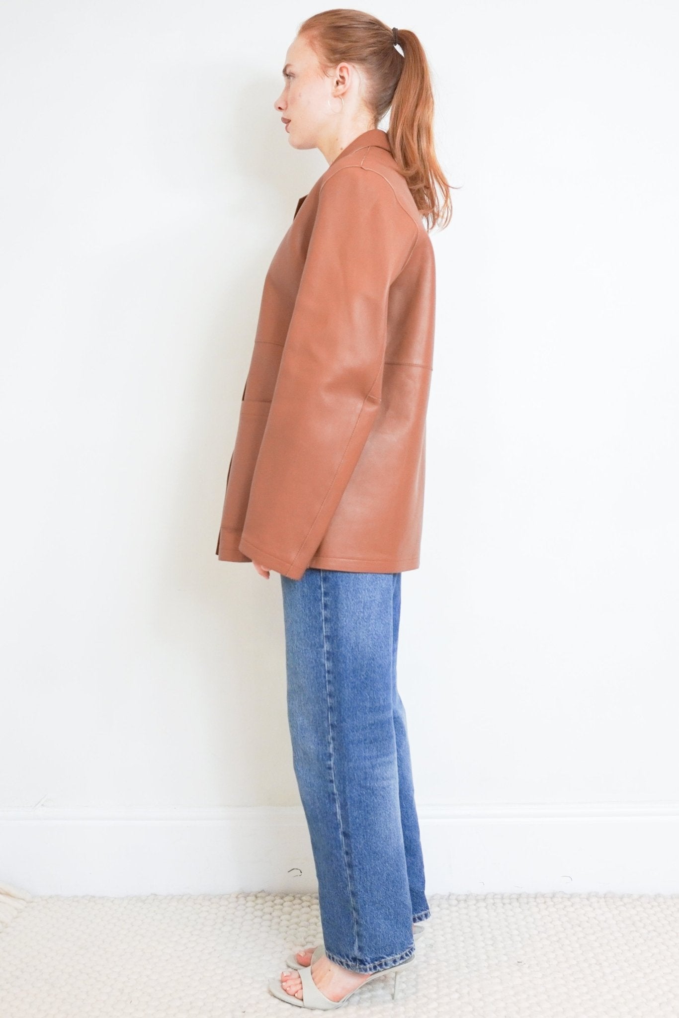 Toteme-Brown-Leather-Blazer-side-Picture-Chelsea-London