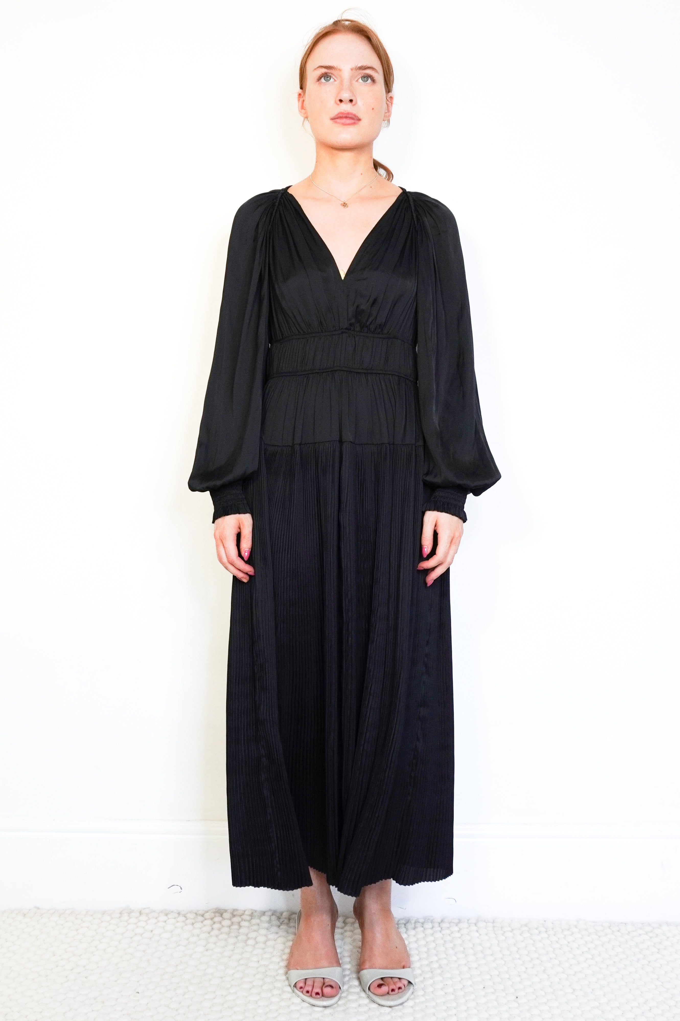 Ulla Johnson Black Maxi Satin Dress front photo chelsea london