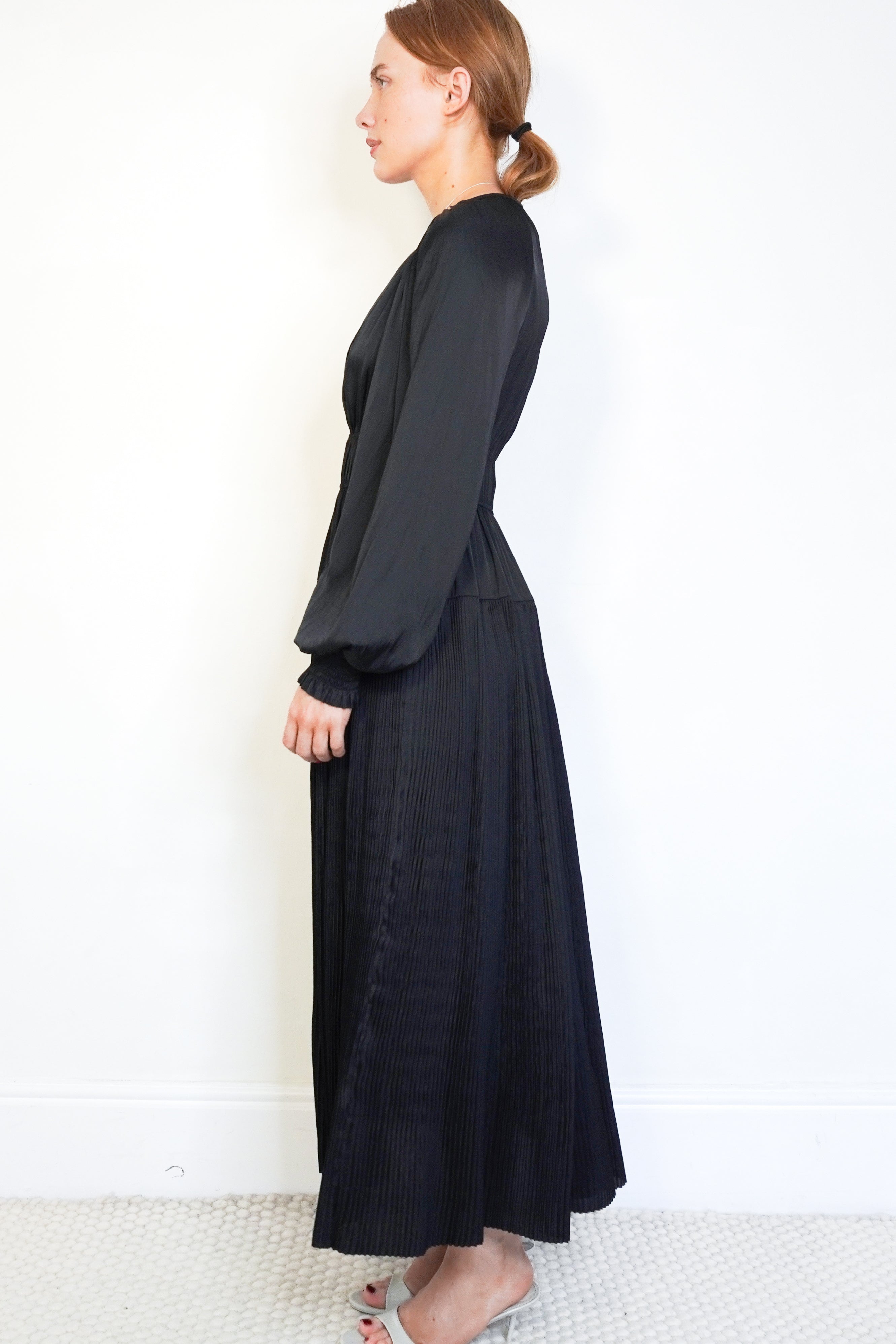 Ulla Johnson Black Maxi Satin Dress side photo chelsea london