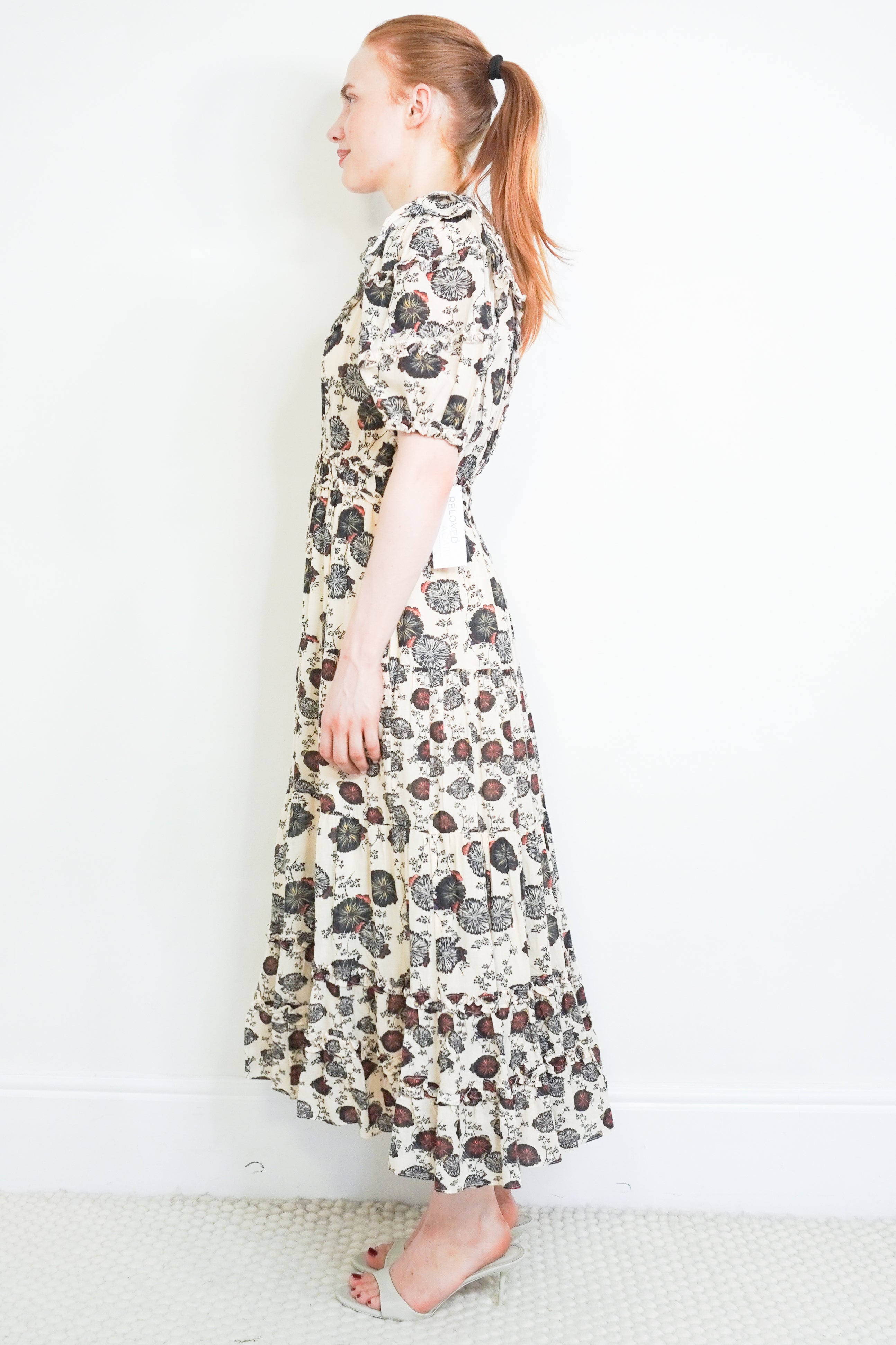 Ulla Johnson Cream Floral Ruffle Dress side photo chelsea london