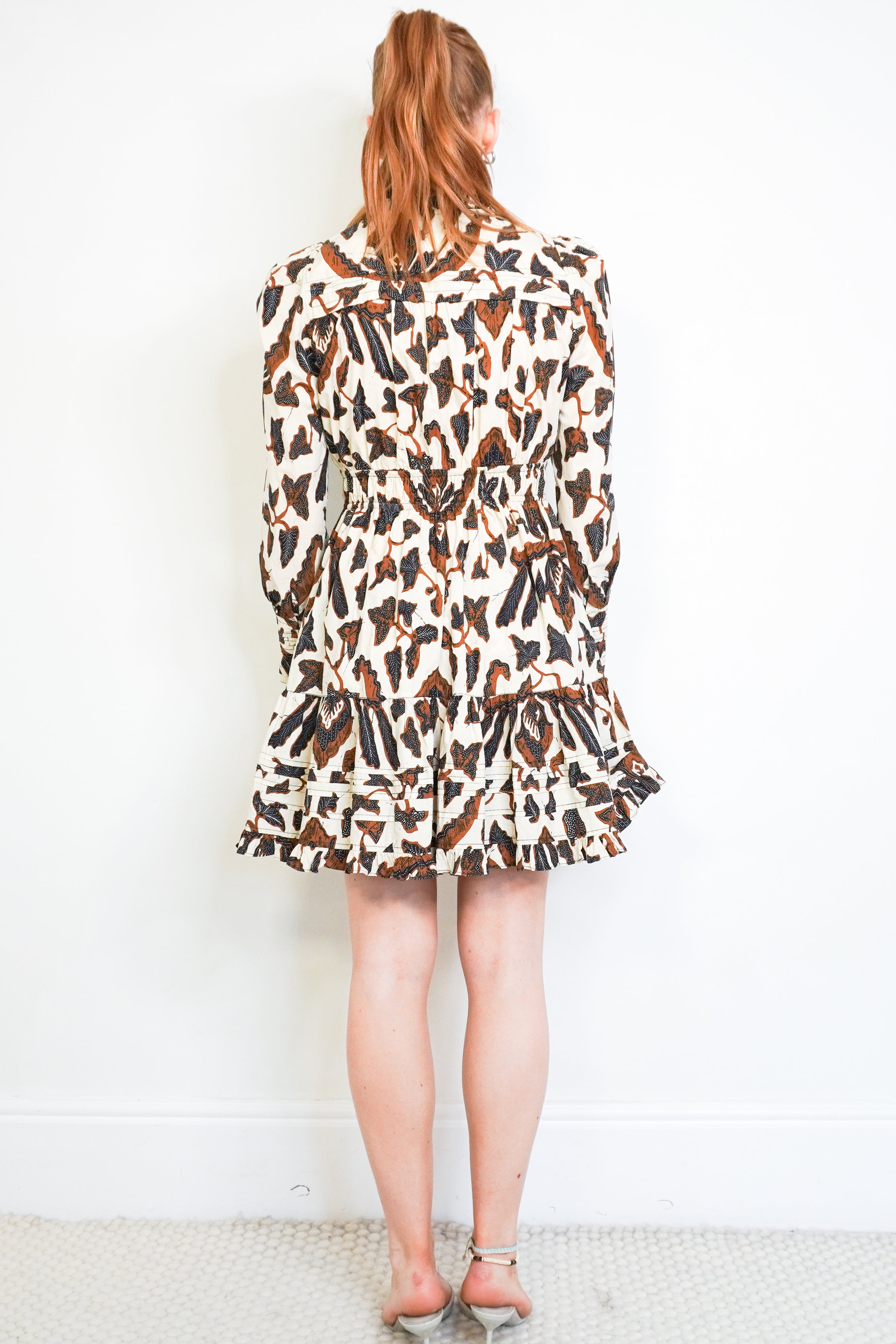 Ulla Johnson Liv Cream & Brown Botanical Print Mini Dress back photo chelsea london