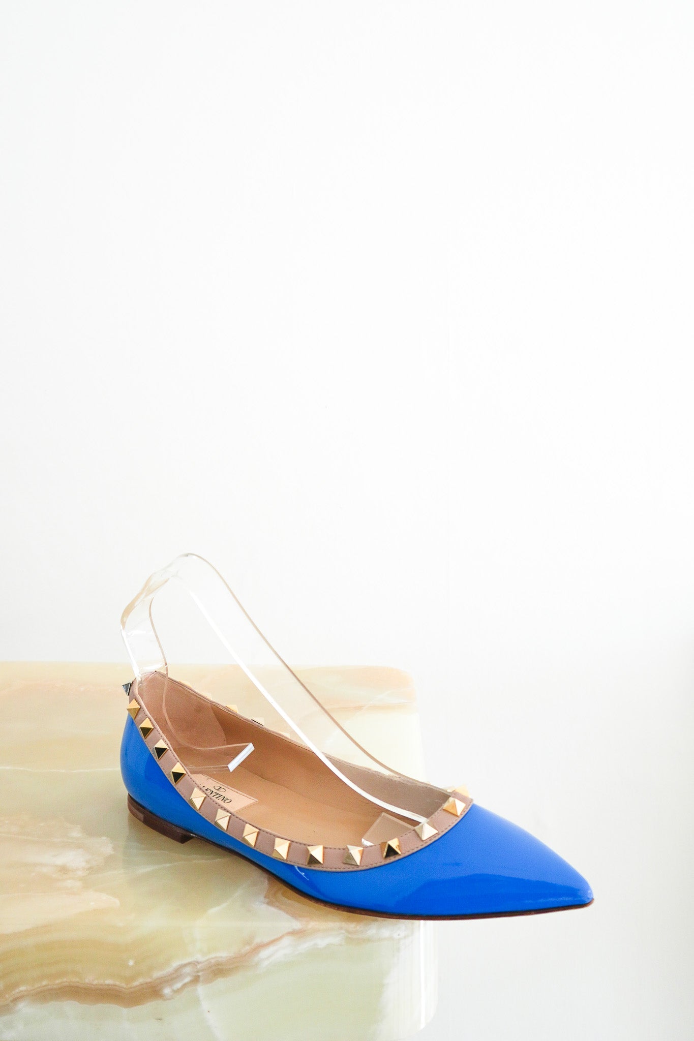 Valentino-Rockstud-Flats-in-Blue-front-picture-chelsea-london