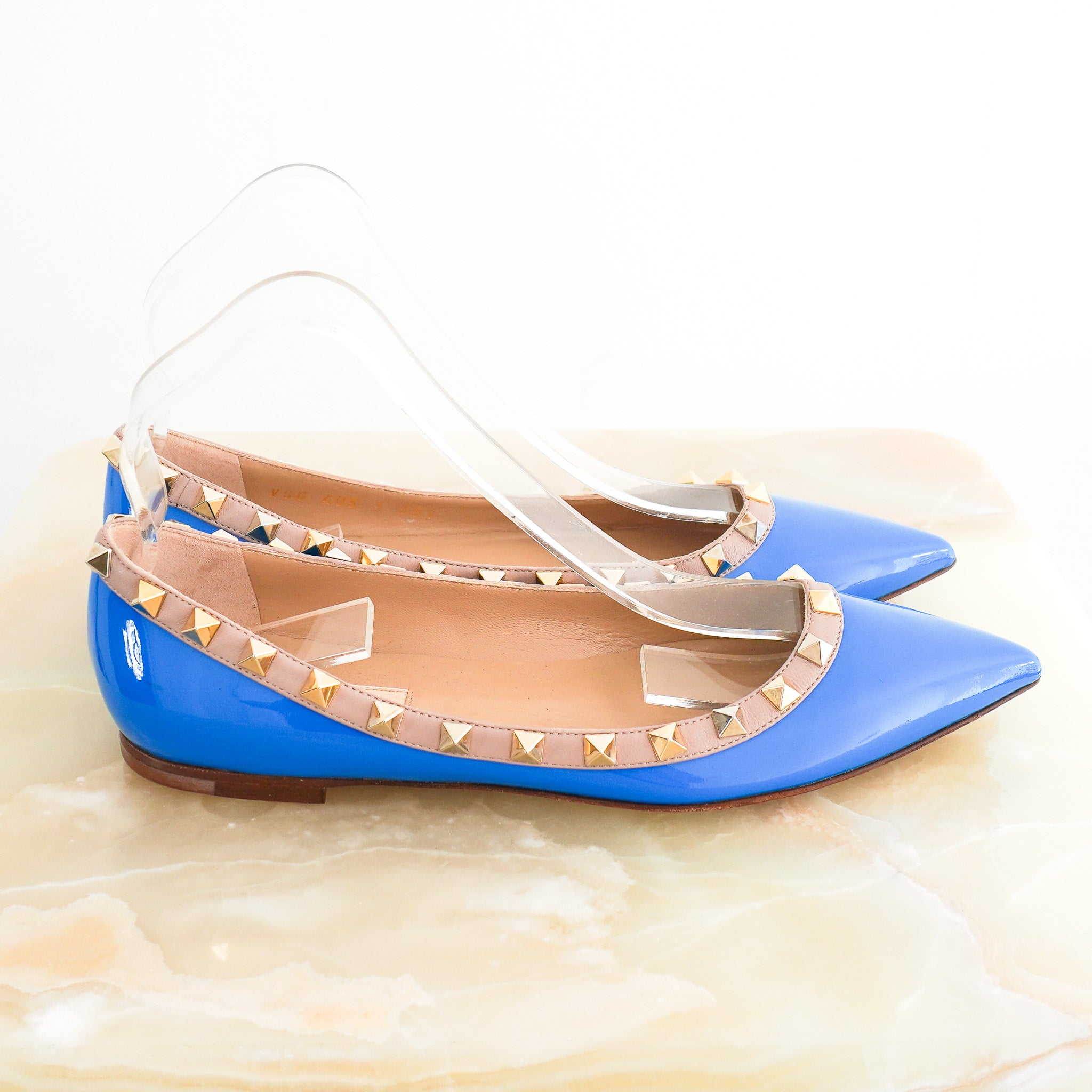 Valentino-Rockstud-Flats-in-Blue-side-picture