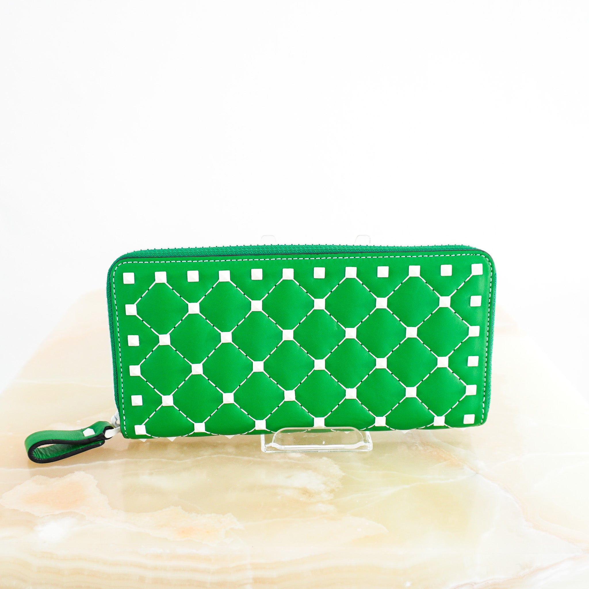 Valentino-Rockstud-Zip-Around-Wallet-in-Green-back-picture