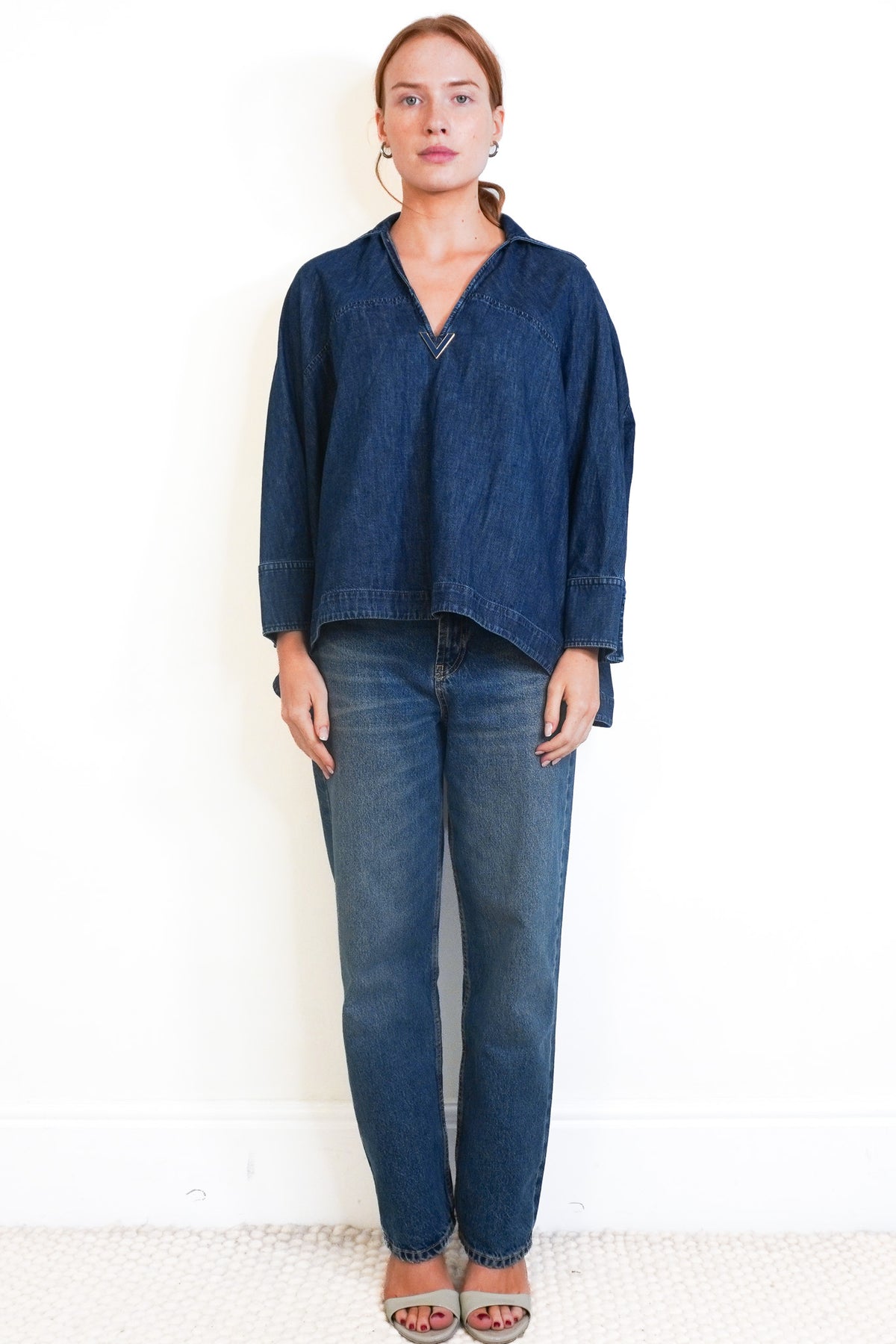 Valentino Denim Dark Blue Blouse (RRP £1200) | Authentic Preloved front