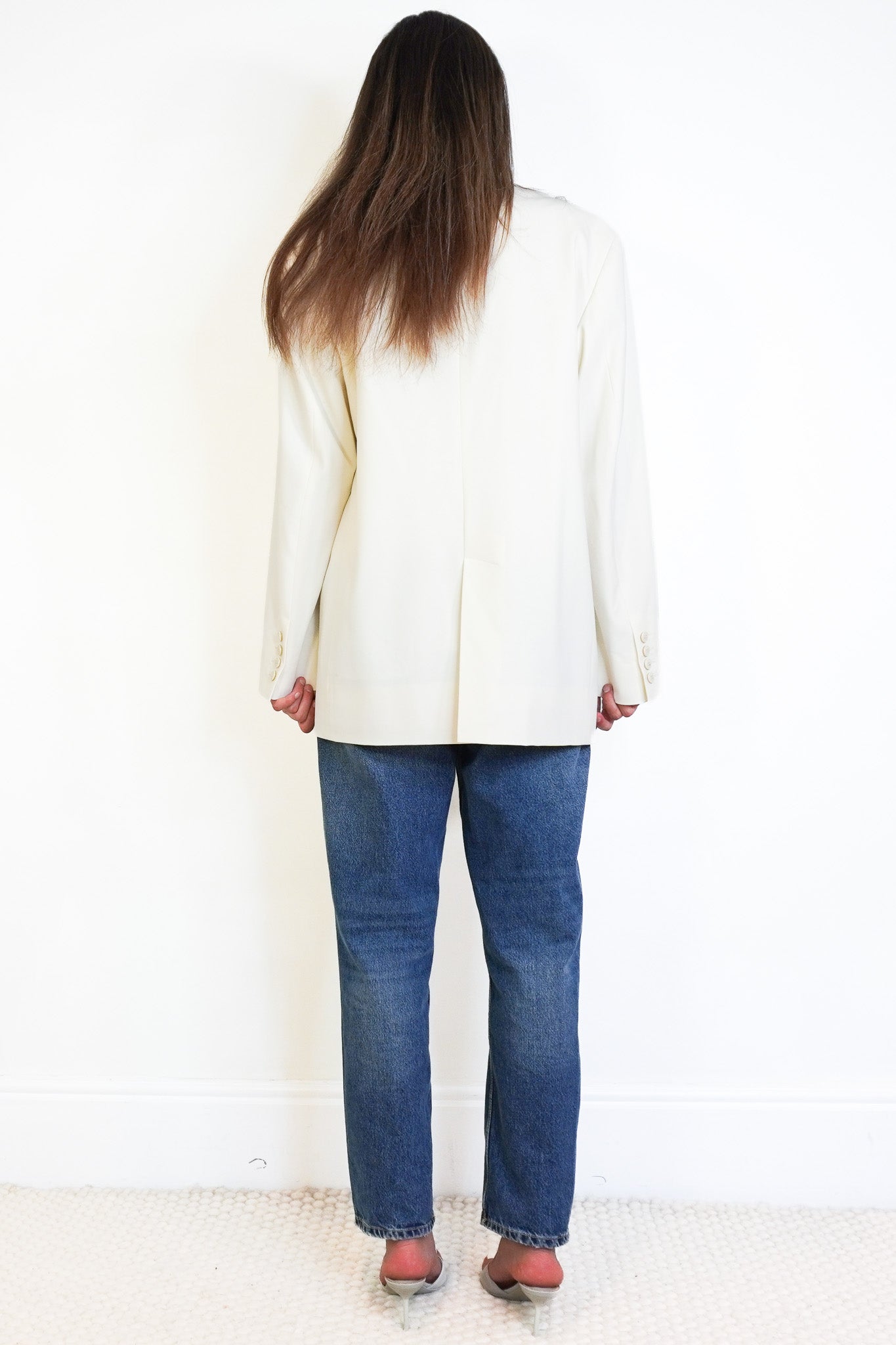 Valentino Double-Breasted Wool Blend Blazer in Ivory back photo chelsea london