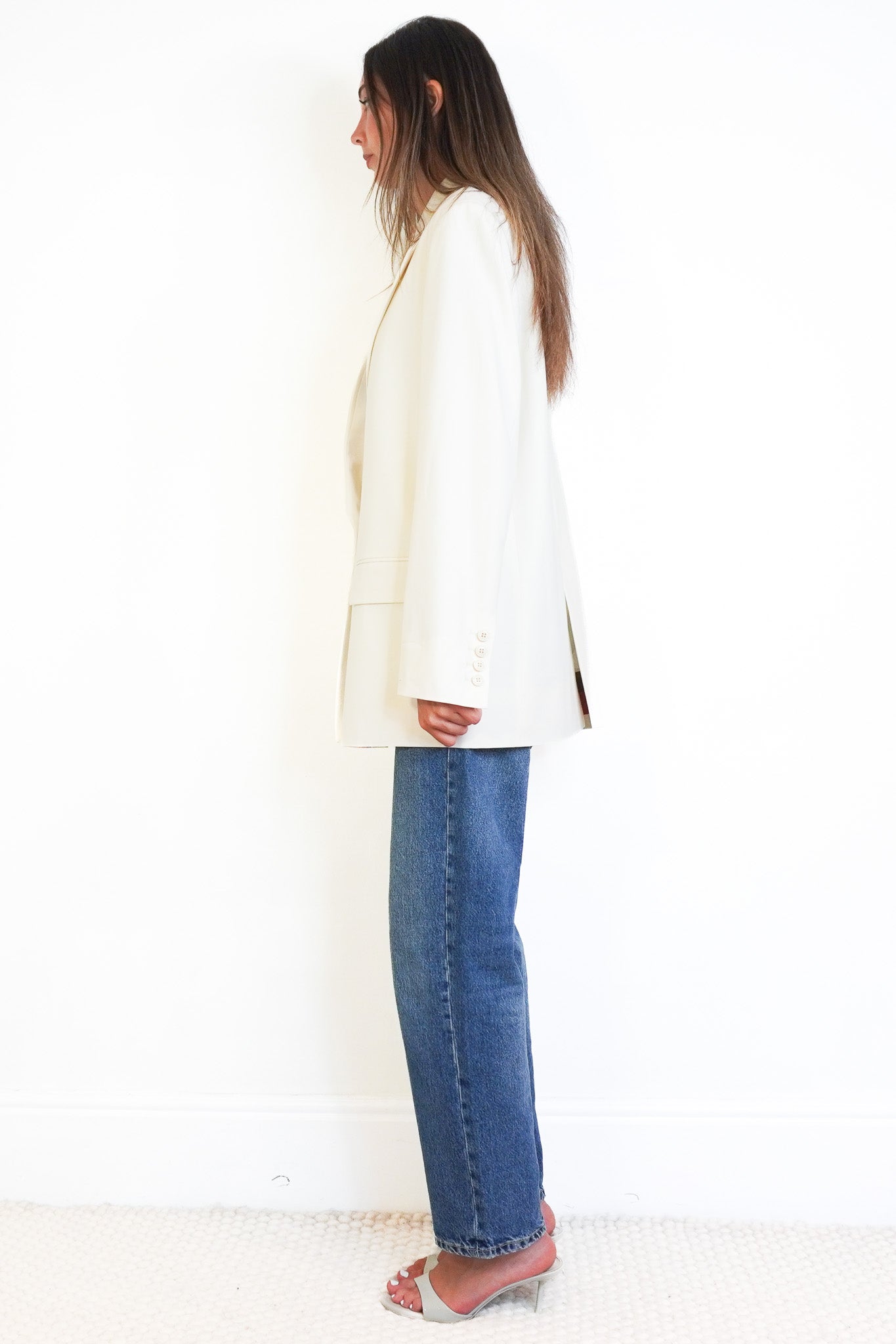 Valentino Double-Breasted Wool Blend Blazer in Ivory side photo chelsea london
