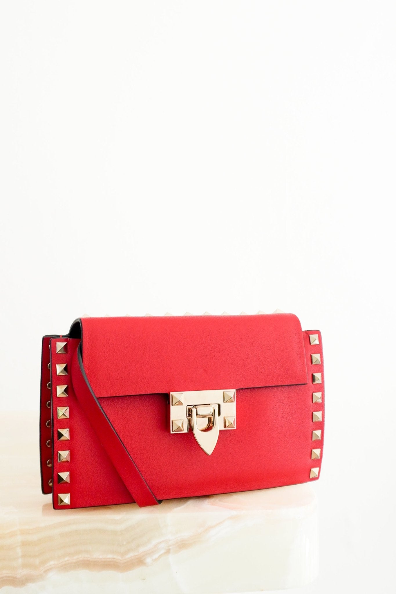 Valentino Garavani Rockstud Small Shoulder Bag in Rouge Pur Red Leather RRP (£1490) | Authentic Preloved - Reloved Again