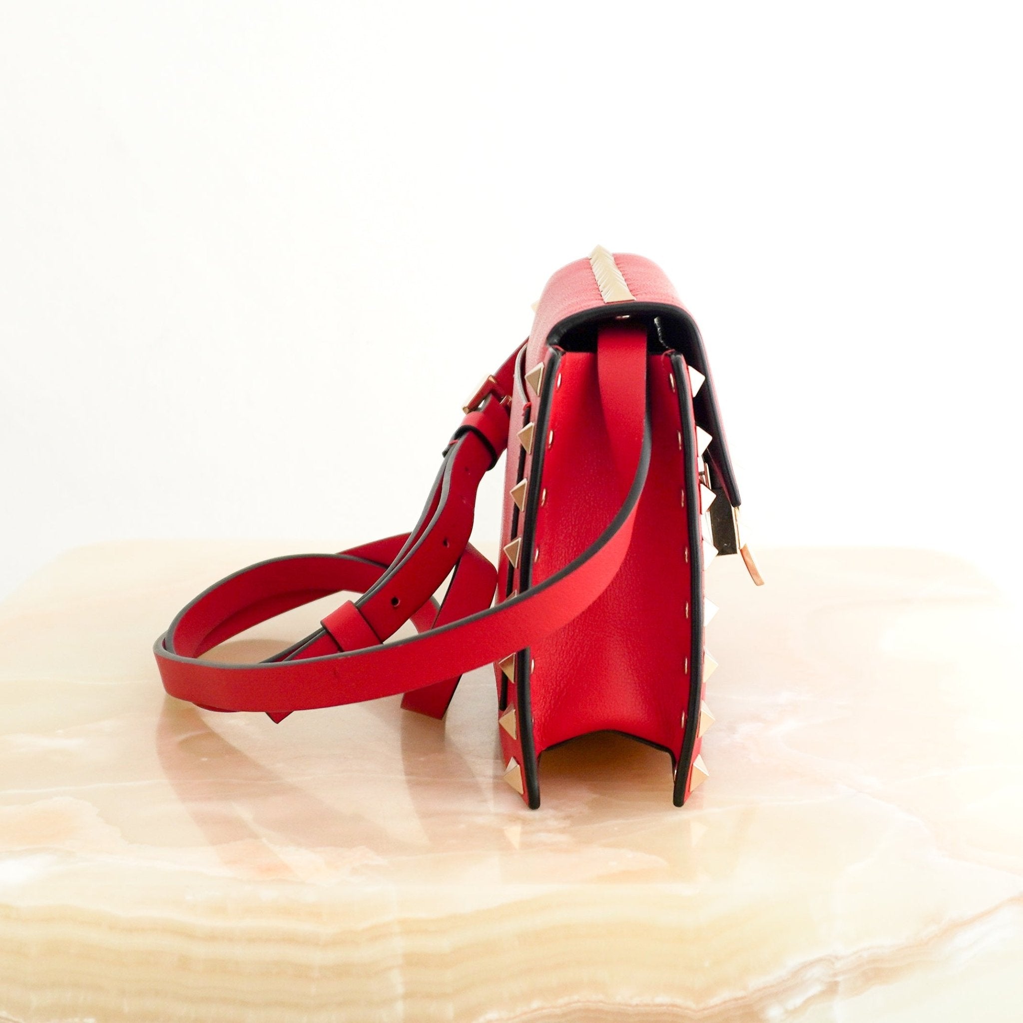 Valentino Garavani Rockstud Small Shoulder Bag in Rouge Pur Red Leather RRP (£1490) | Authentic Preloved - Reloved Again
