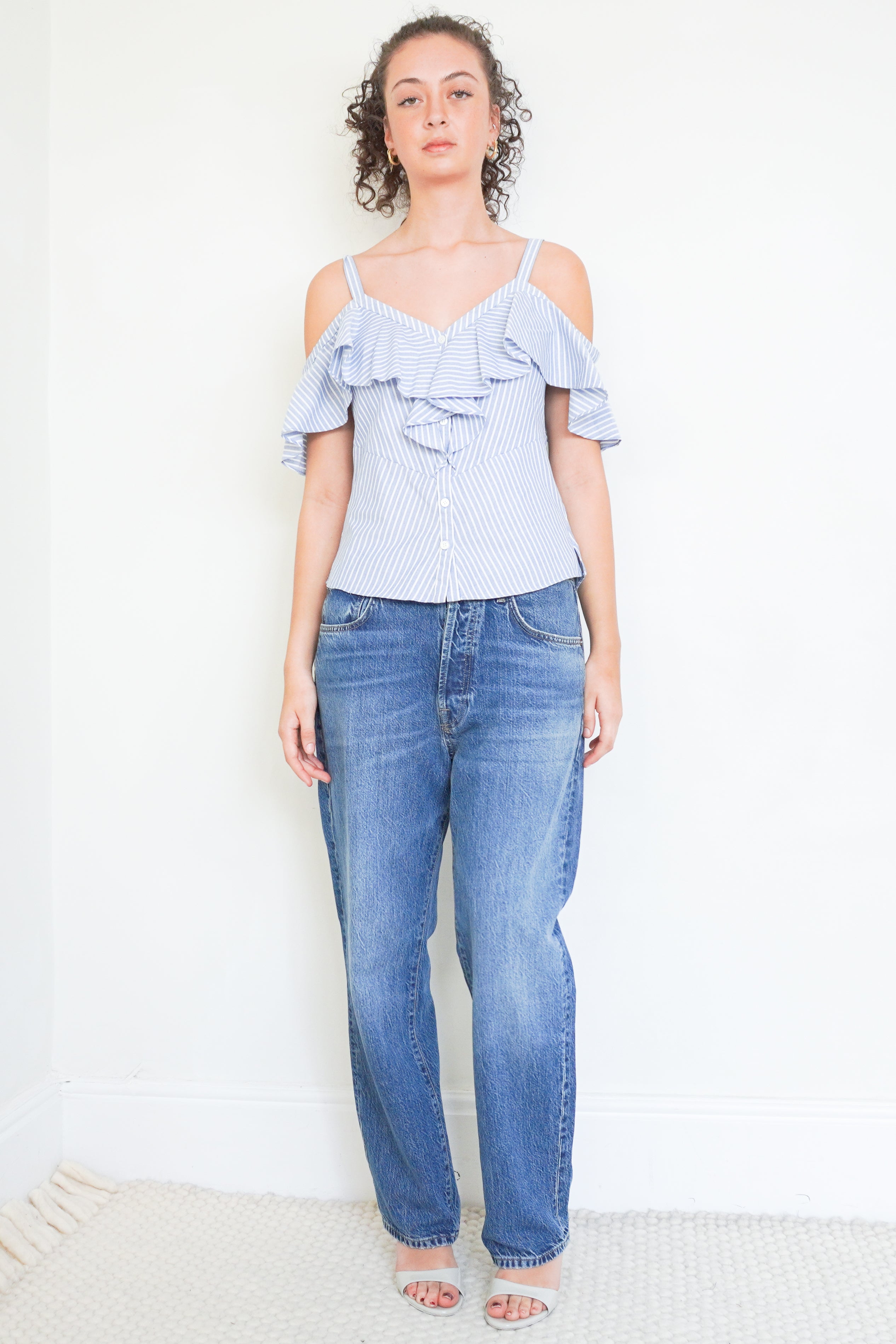 Veronica Beard Blue Striped Cotton Blouse front photo chelsea london