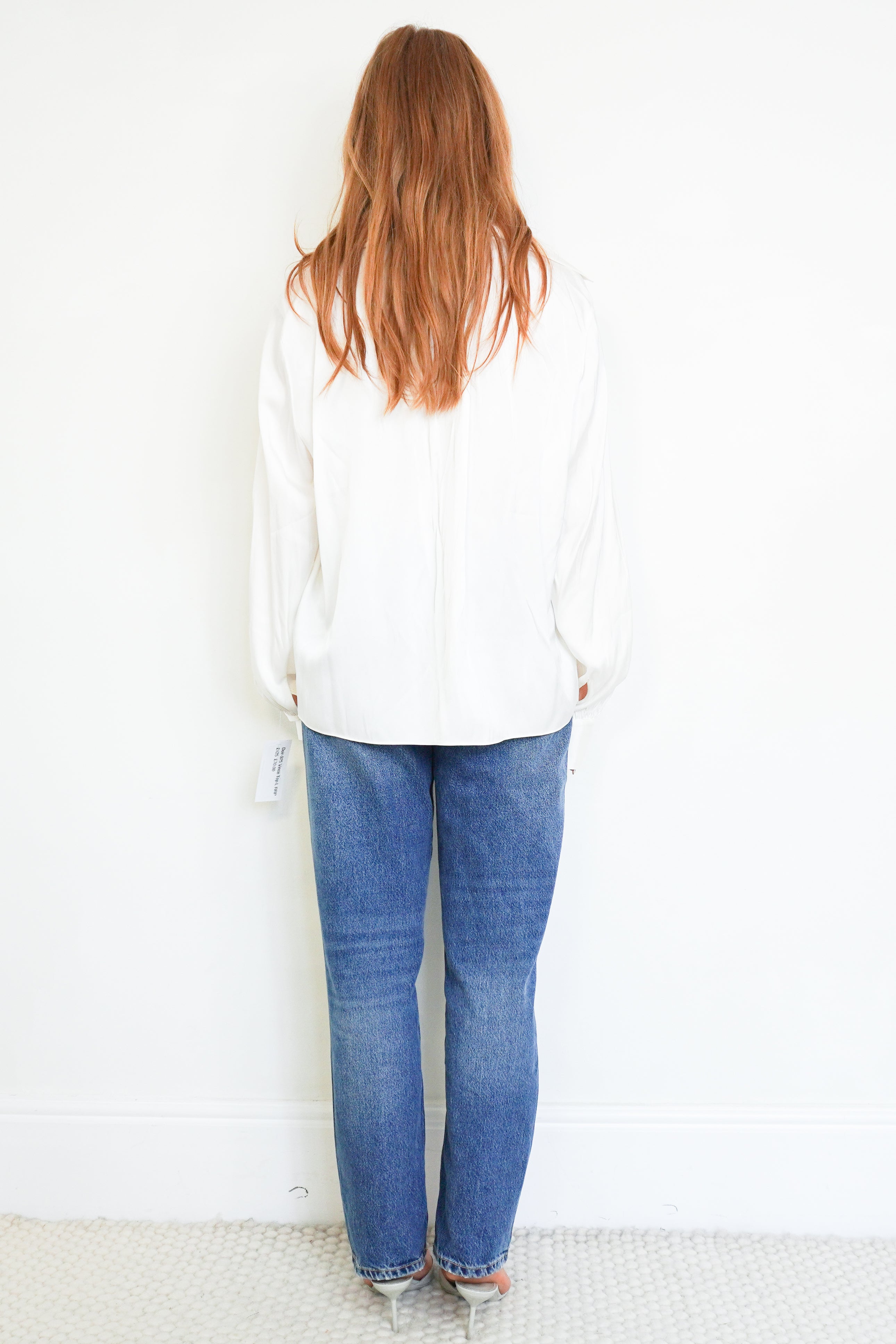 Vince White Satin V-Neck Blouse back photo chelsea london