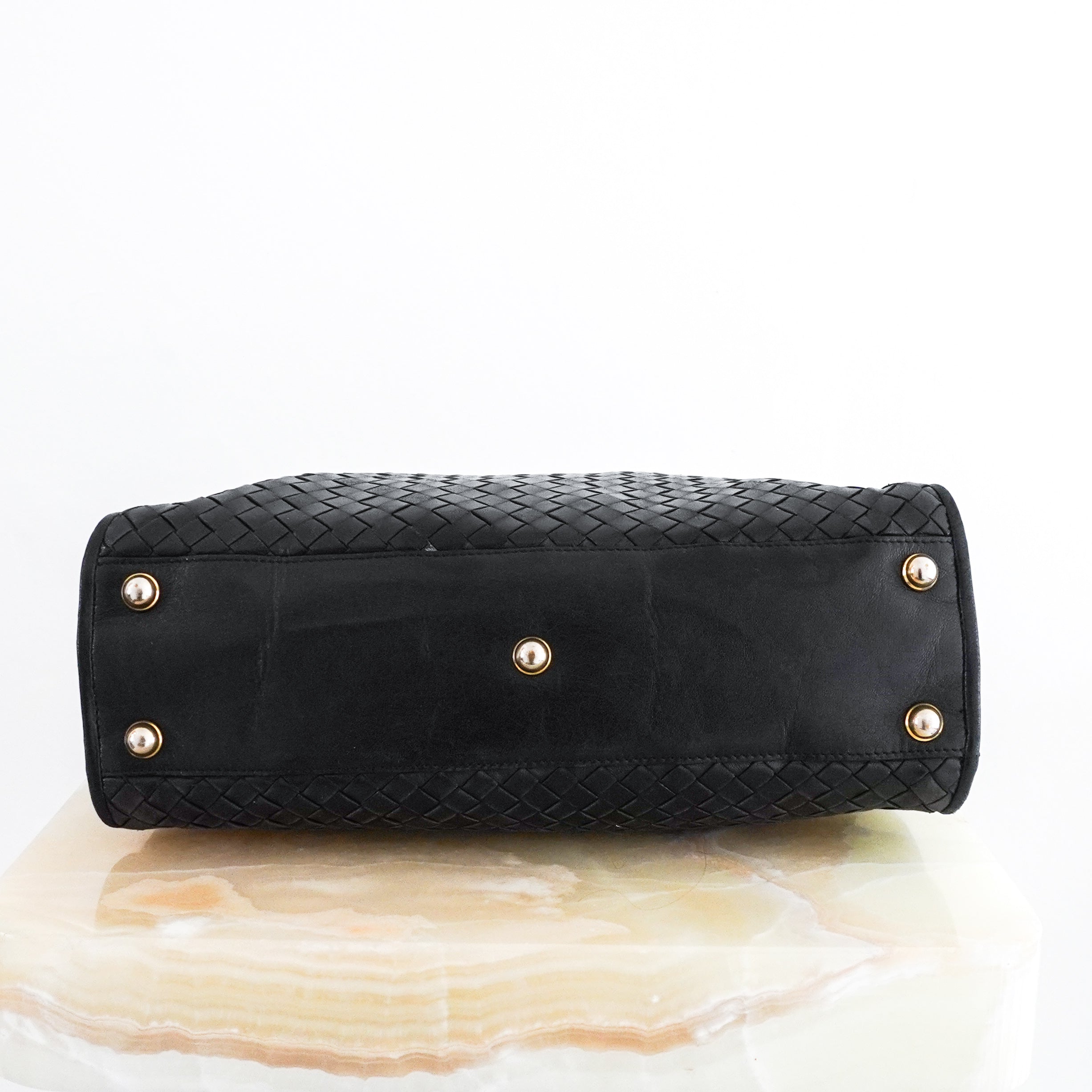 Vintage-Bottega-Veneta-Black-Intrecciato-Top-Handle-Bag-bottom-picture-Chelsea-London