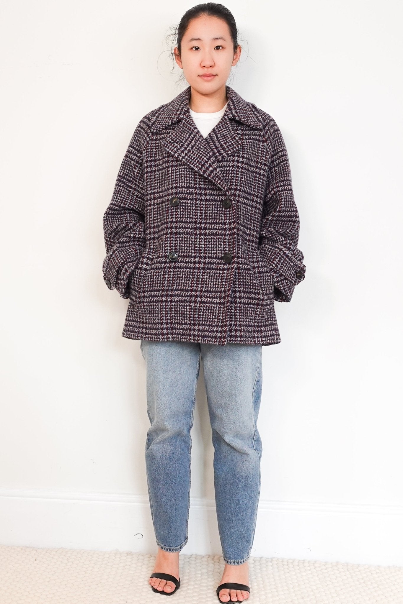 Weekend Max Mara Blue and Red Houndstooth Wool Coat RRP £700 Authent