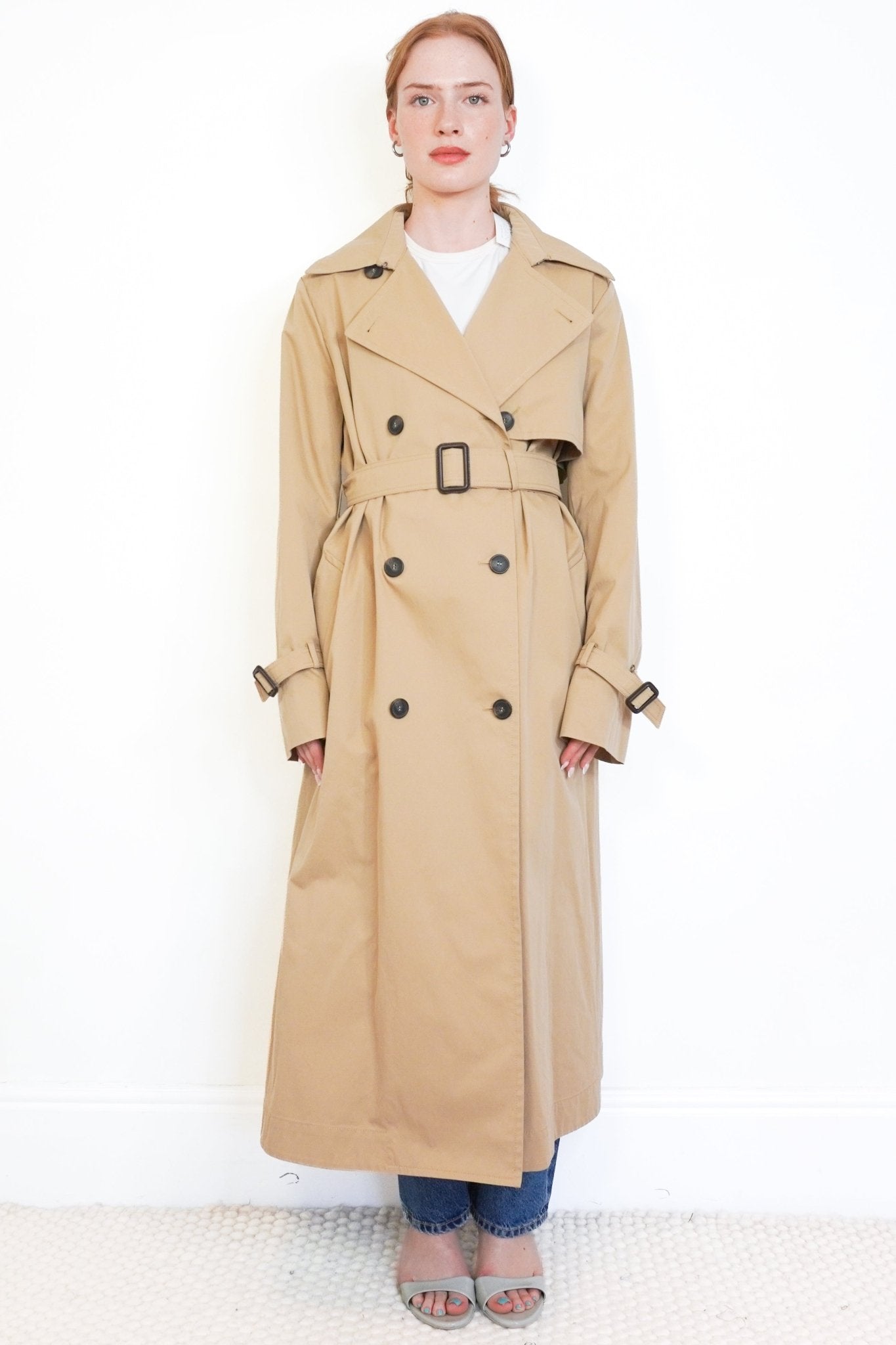 Weekend Max Mara Beige Cotton-Blend Long Trench Coat (RRP £615) | Authentic Preloved - Reloved Again