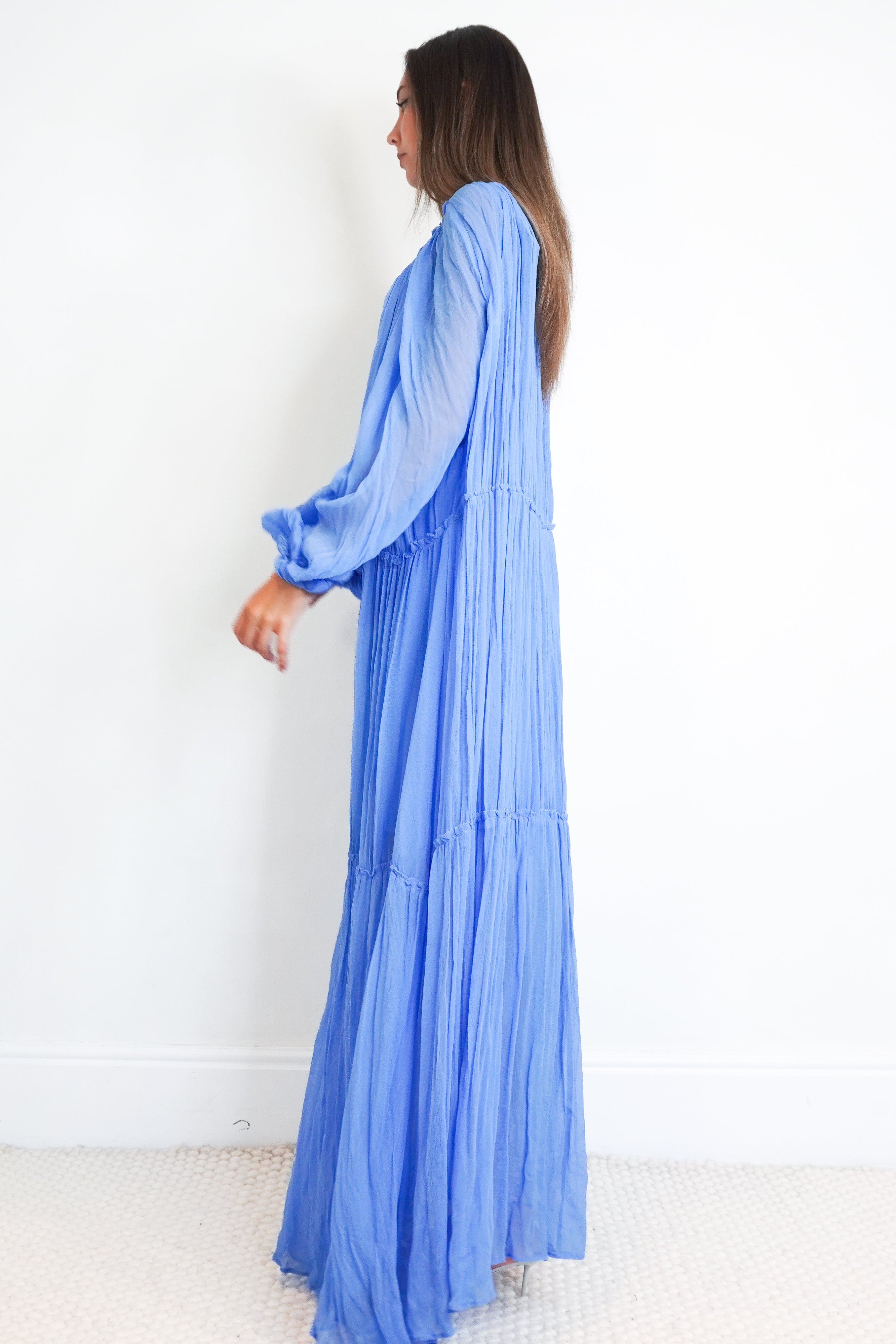 Zadig & Voltaire Razzia Mousseline Chiffon Maxi Dress in Blue side photo chelsea london