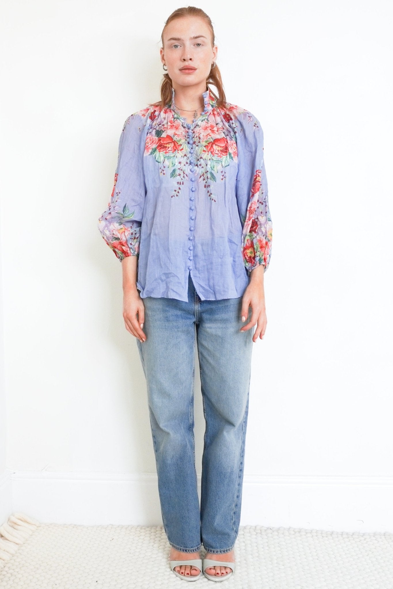 Zimmermann Blue Floral Ramie Blouse RRP £550 | Authentic Preloved - Reloved Again
