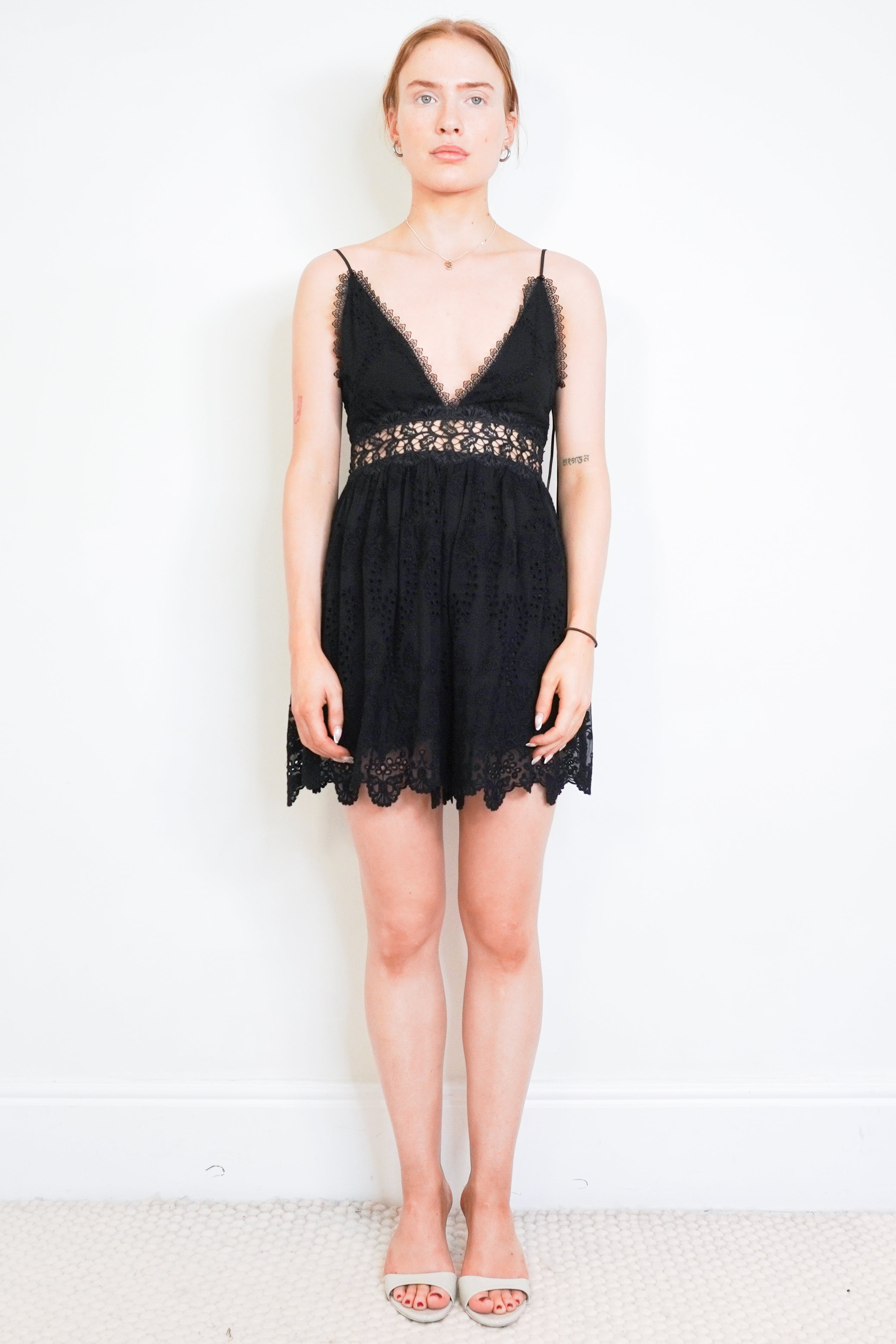 Zimmermann Black Broderie Anglaise Lace Playsuit front photo chelsea london