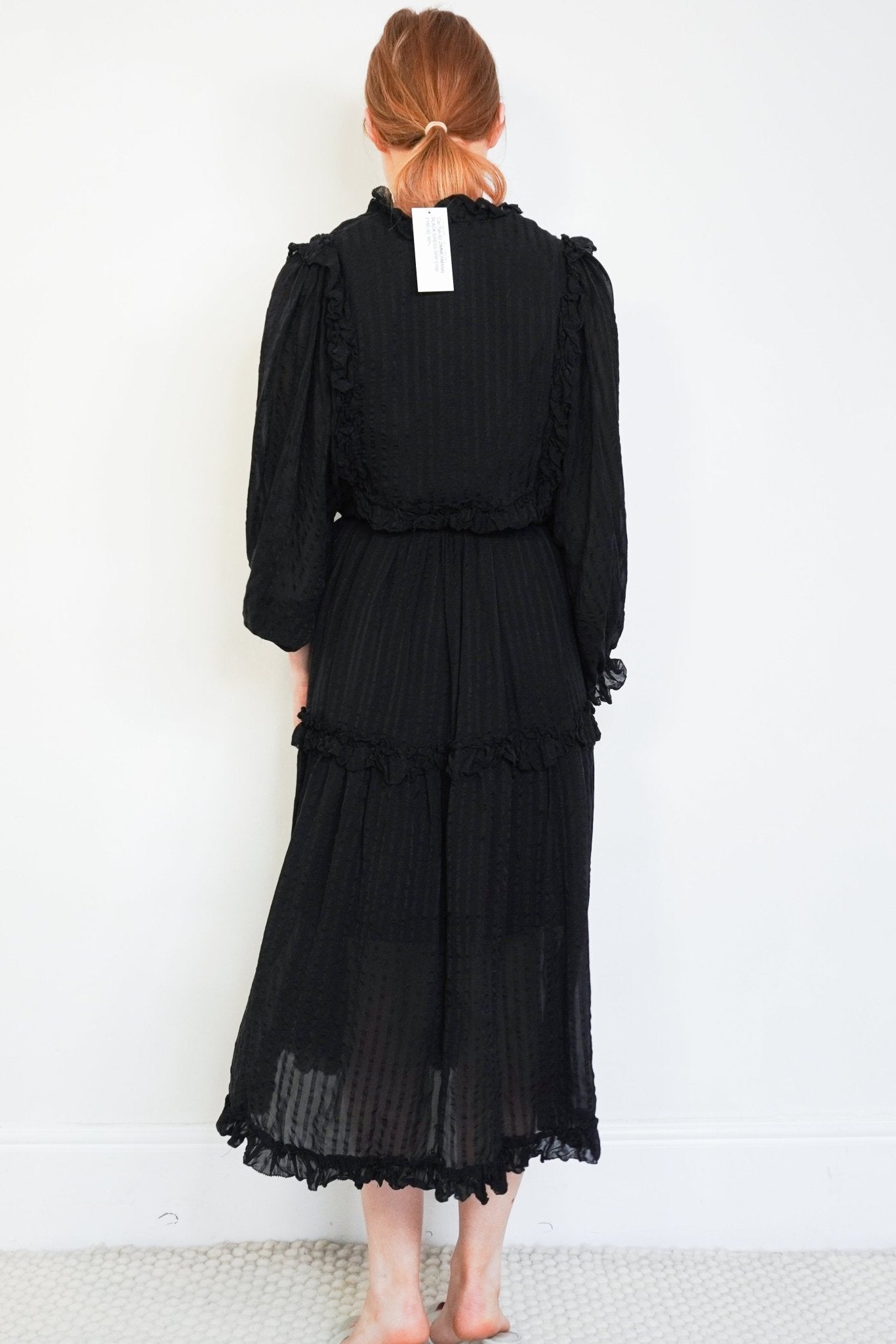 Zimmermann Black Silk Chiffon Ruffle Midi Dress (RRP £700) | Authentic & Preloved - Reloved Again