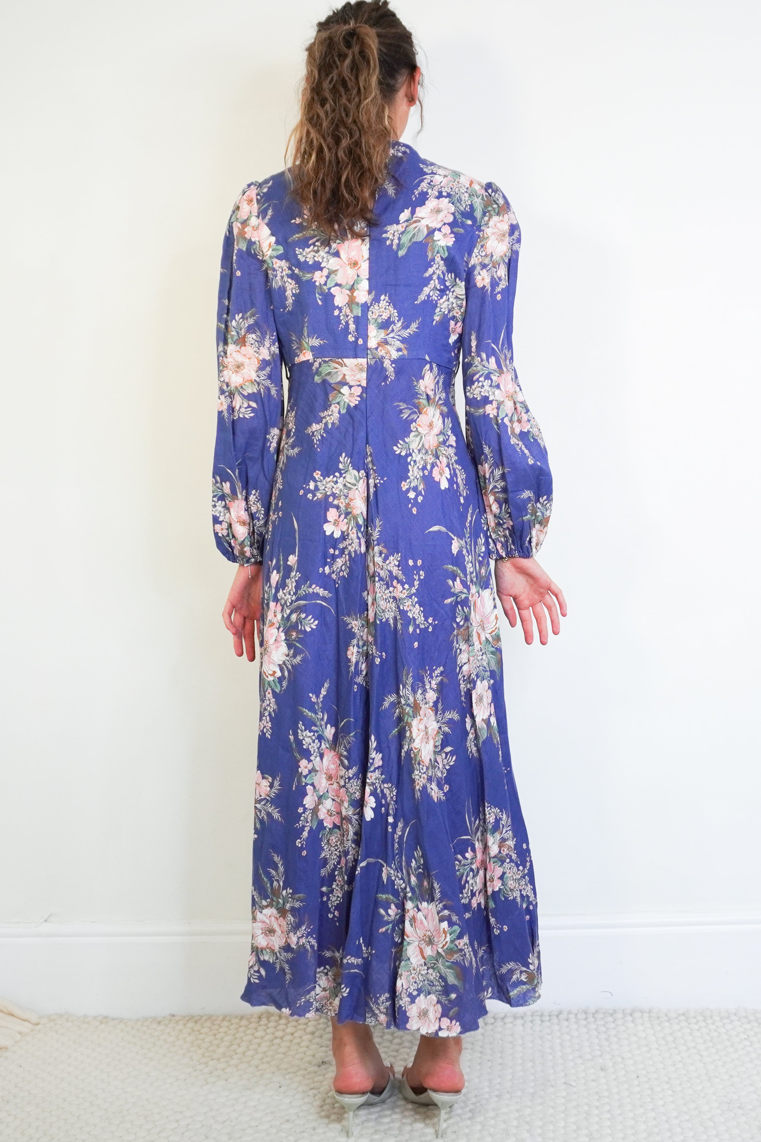 Zimmermann Floral Linen Maxi Dress – Blue / Pink back photo chelsea london