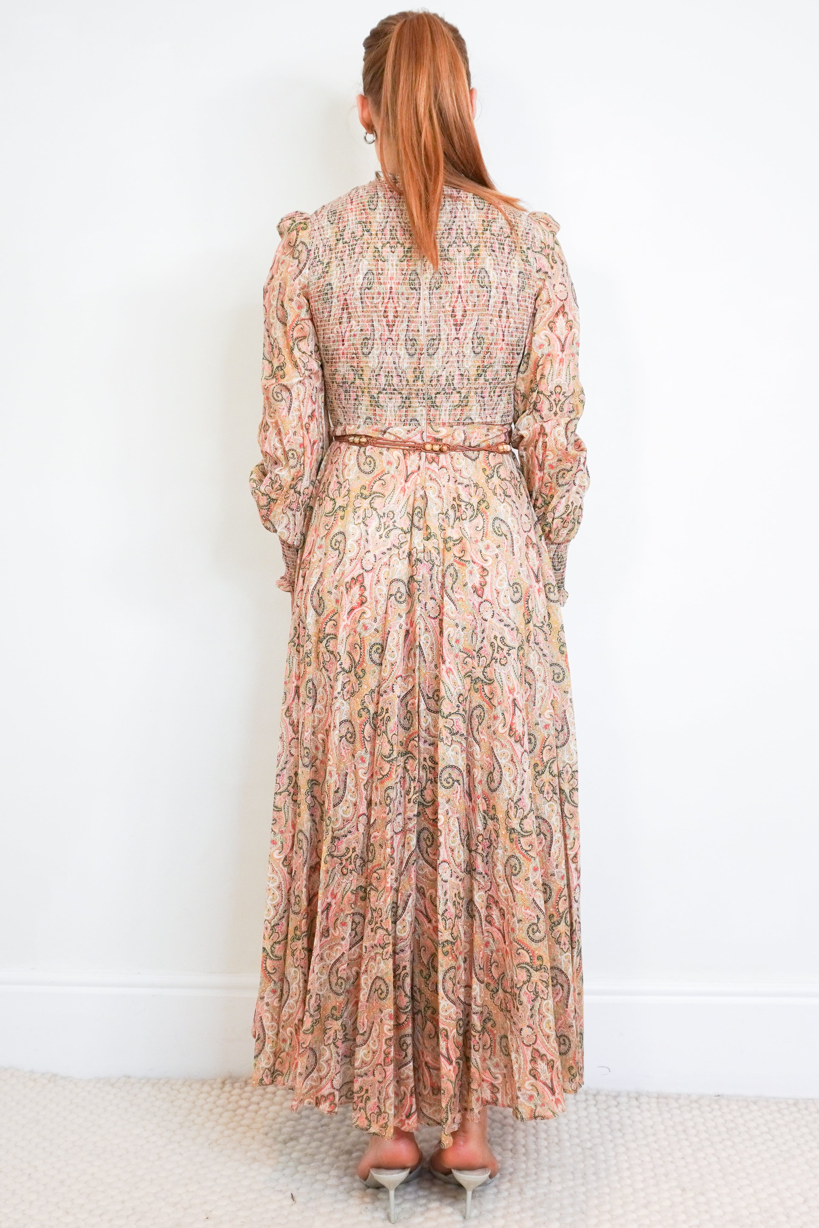 Zimmermann Paisley Shirred Silk Maxi Dress back photo chelsea london