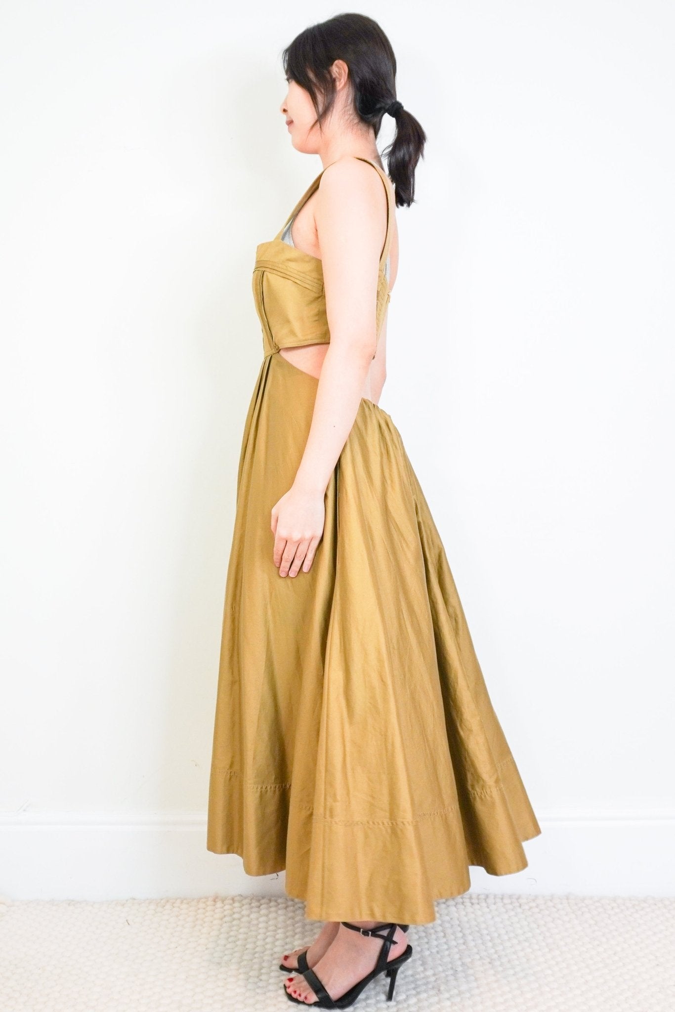 aje-khaki-cut-out-midi-dress-authentic-preloved-side-picture-chelsea-london