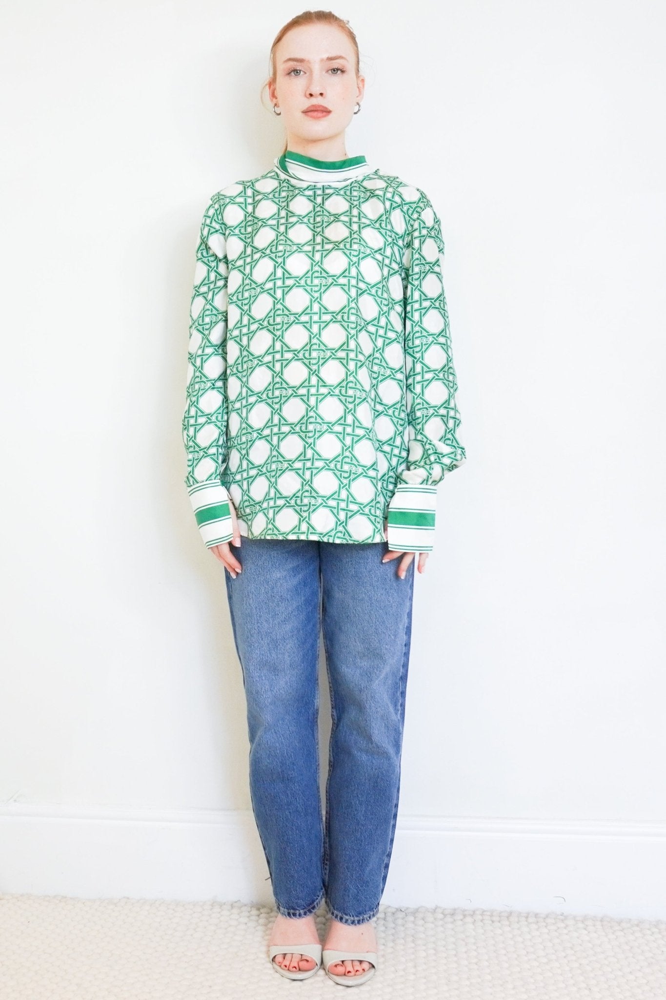Casablanca Green & White Geometric Silk Blouse RRP £900 | Authentic Preloved - Reloved Again